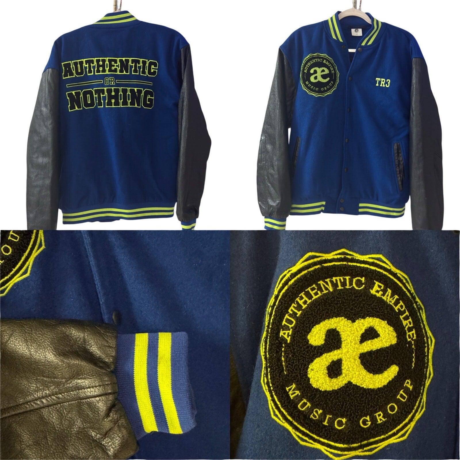 AUTHENTIC EMPIRE Music Group Varsity Jacket TR3 Wool Leather Small