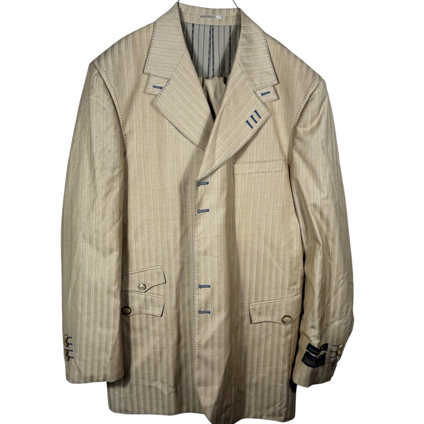 Valentino Ferrel Superior 150’s Beige Pinstripe Suit Men’s 48L 2-Piece Italy 43