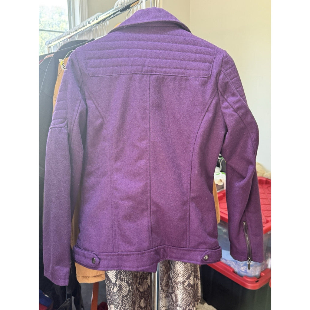Yoki New York Women’s Purple Moto Jacket Size M Faux Wool Biker Style Zip Pocket