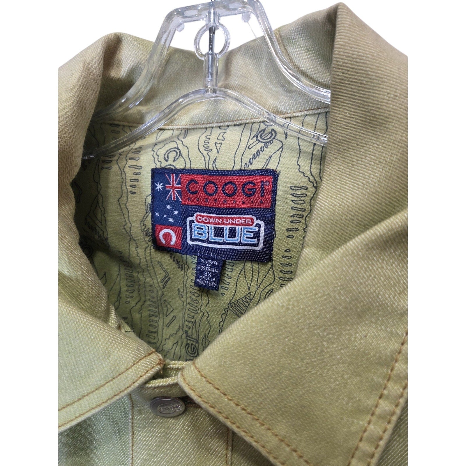 COOGI Down Under Blue Denim Jacket Mens 3XL Olive Green Trucker Vintage