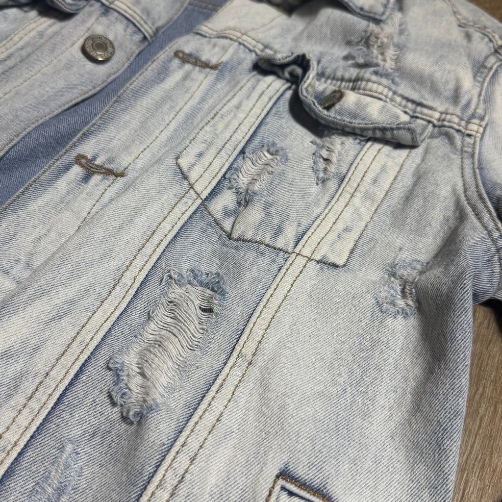 Victorious Distressed Light Wash Denim Trucker Jacket Men’s Small Cotton Vtg Y2K