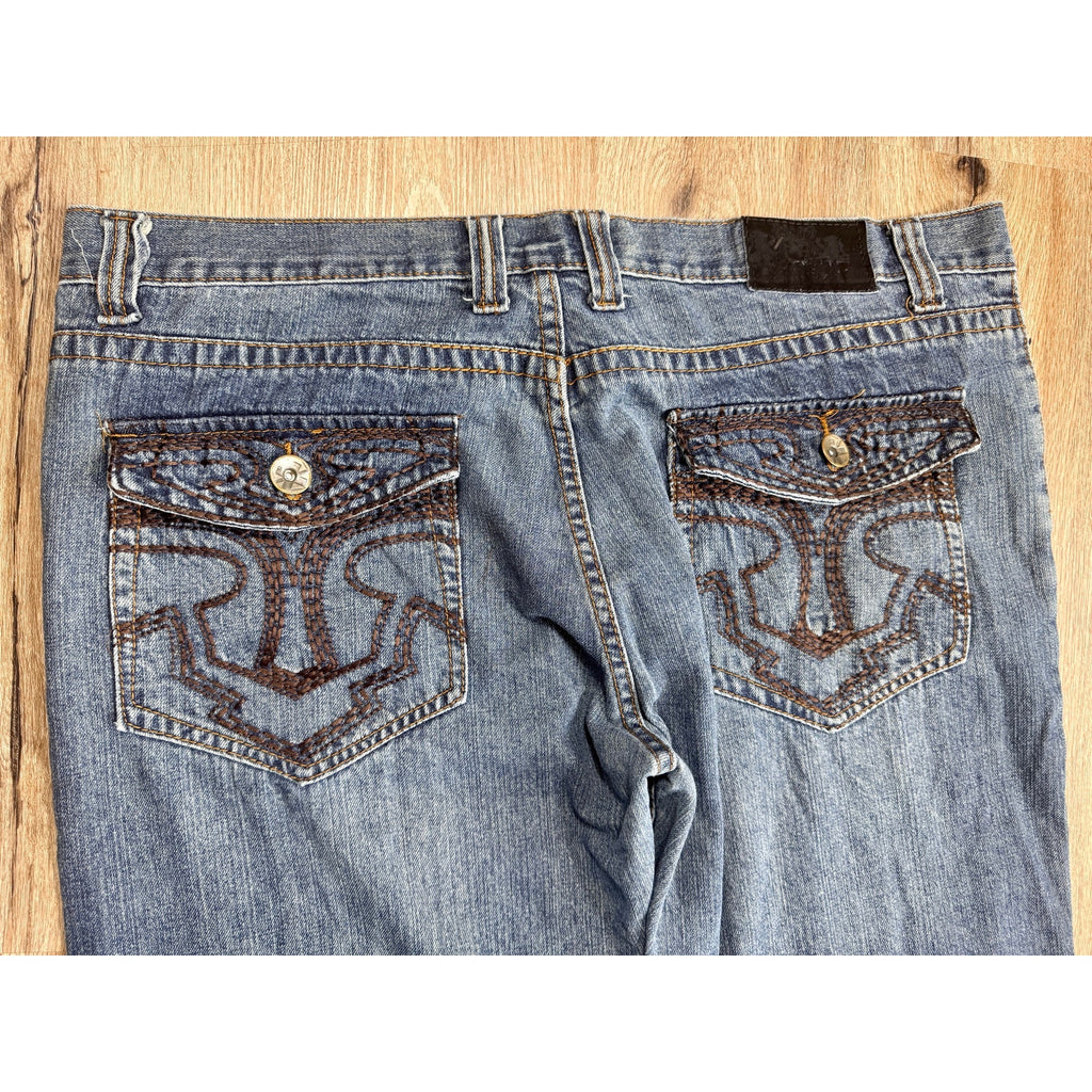 NBN Gear Embroidered Flap Pocket Jeans Men’s 42x32 Baggy Y2K Blue Denim Skater