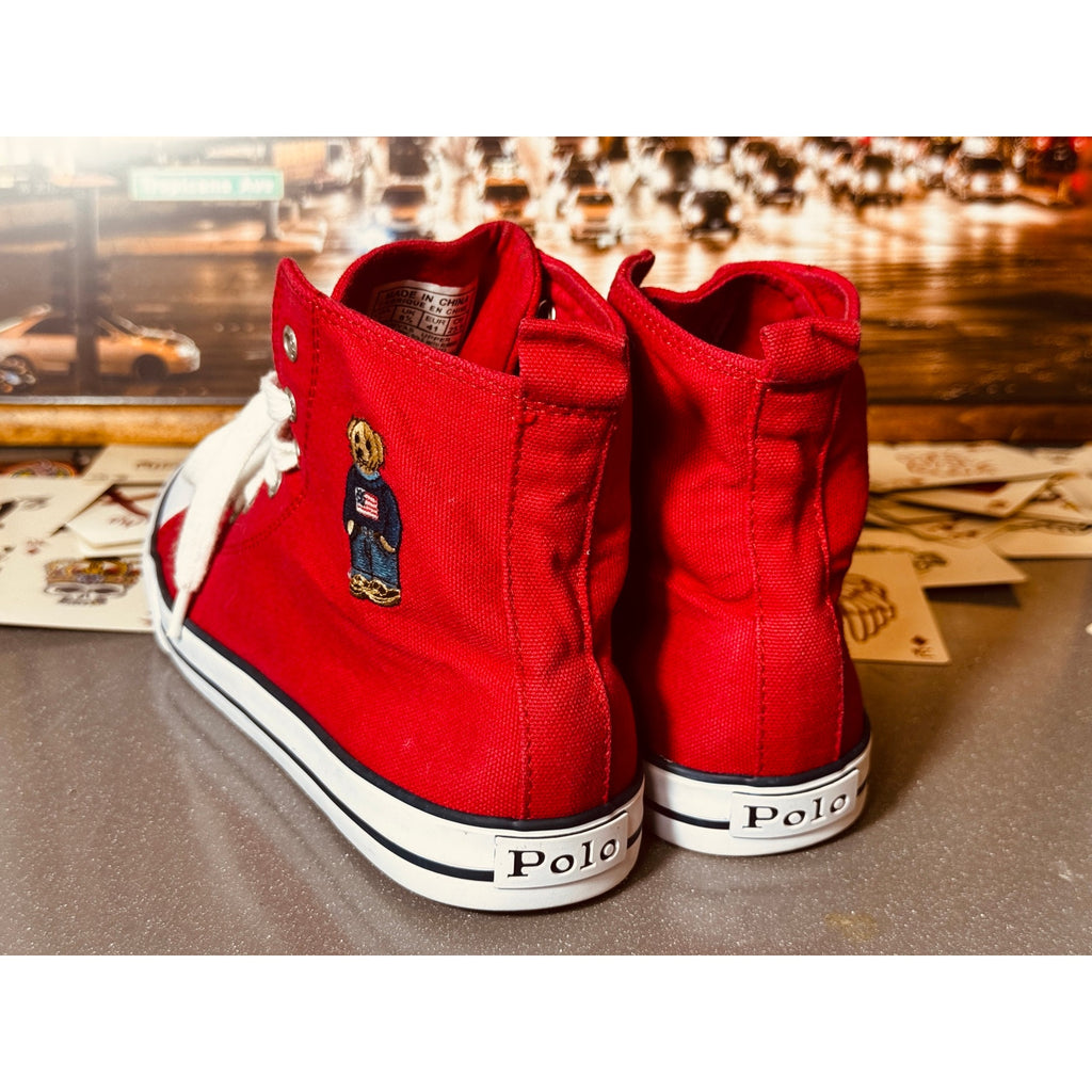 Polo Ralph Lauren Hamptyn Hi II Bear High Top Sneakers Red White Canvas Men’s 7