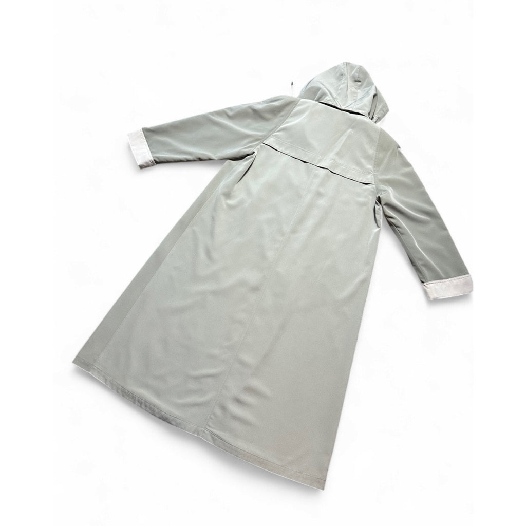 Vintage Gallery Sage Green Hooded Trench Coat Long Rain Jacket Women XL