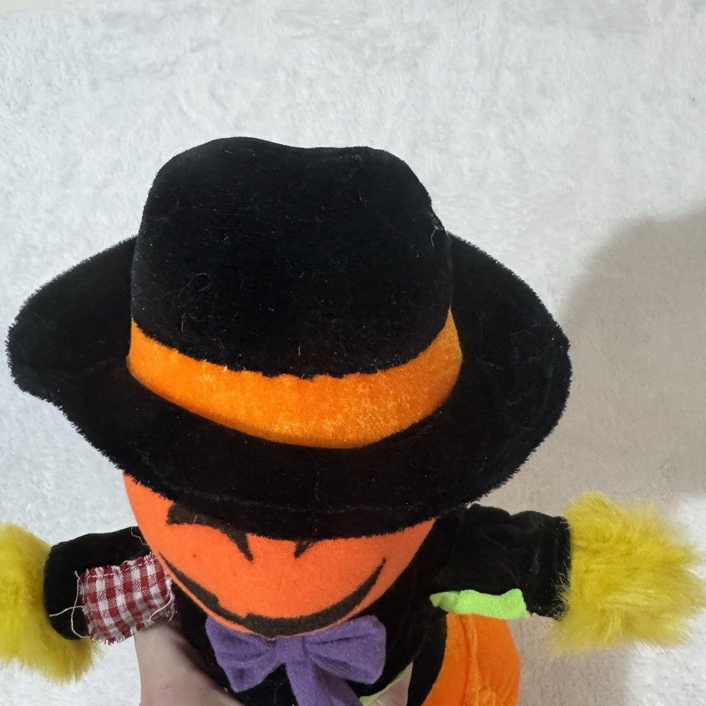 Vtg Peek-A-Boo Toys 13.5” Pumpkin Scarecrow Plush Jack O Lantern Halloween Decor