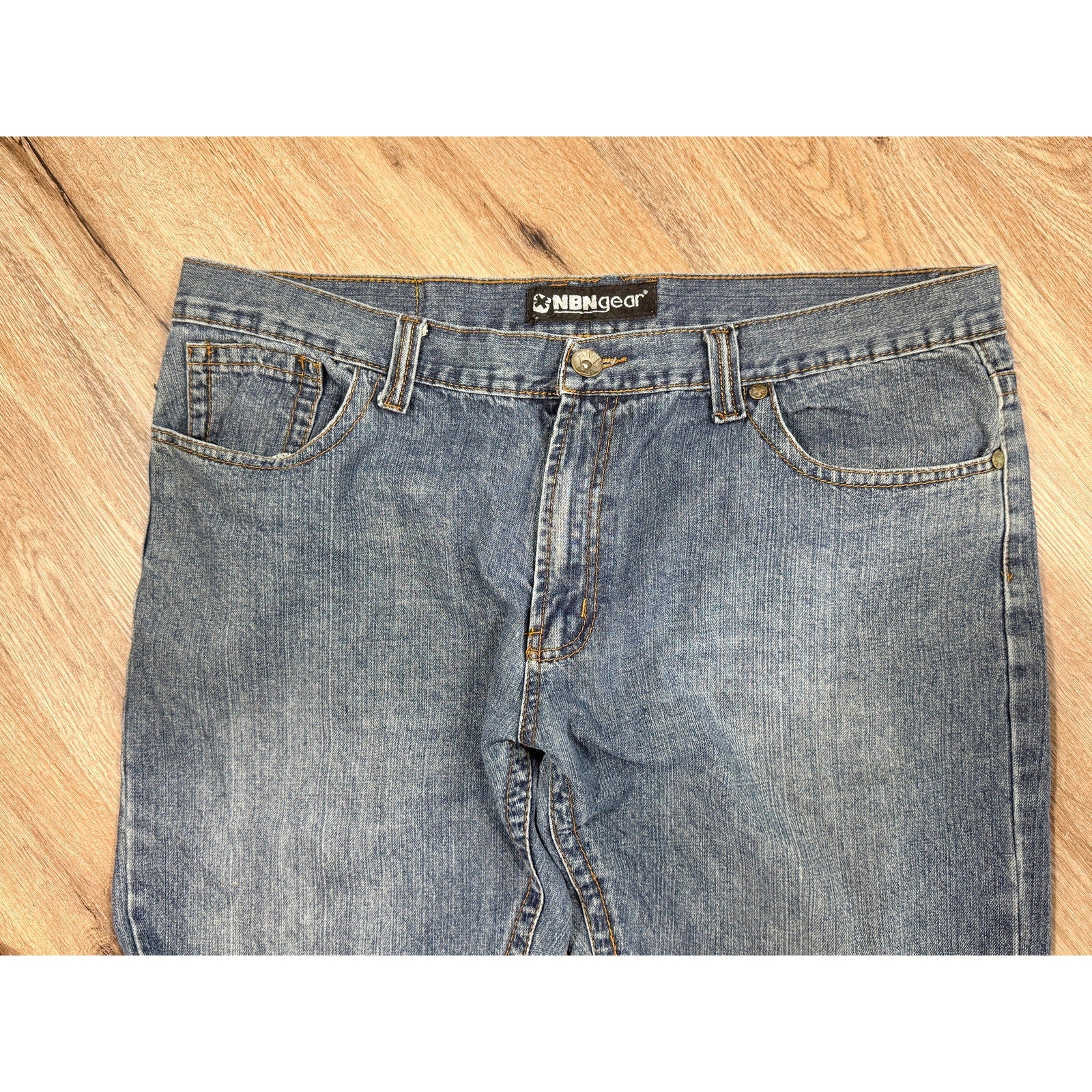 NBN Gear Embroidered Flap Pocket Jeans Men’s 42x32 Baggy Y2K Blue Denim Skater