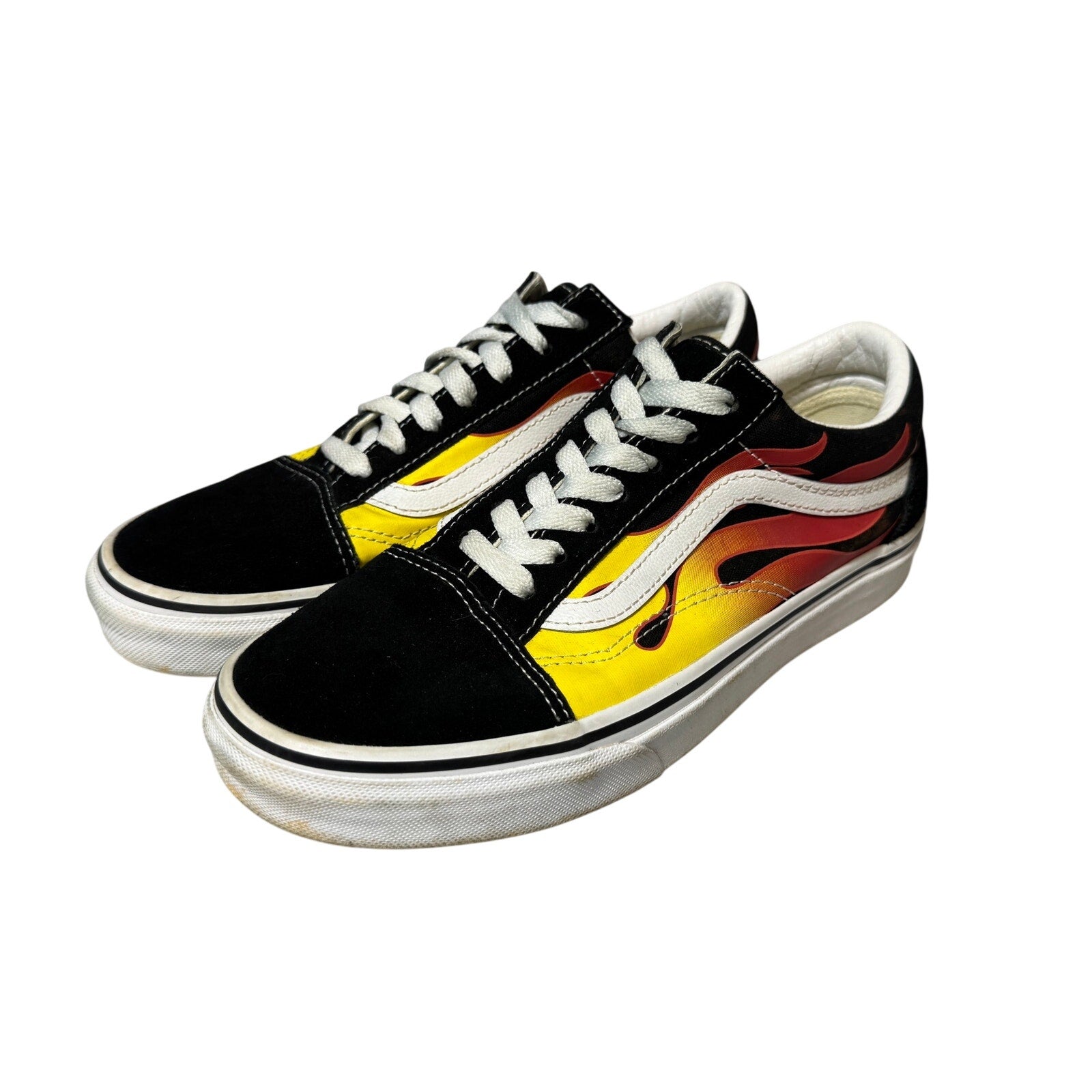Vans Old Skool Flame Sneakers Black Yellow Red Canvas Skate Shoes Men's 5.5 Women 7