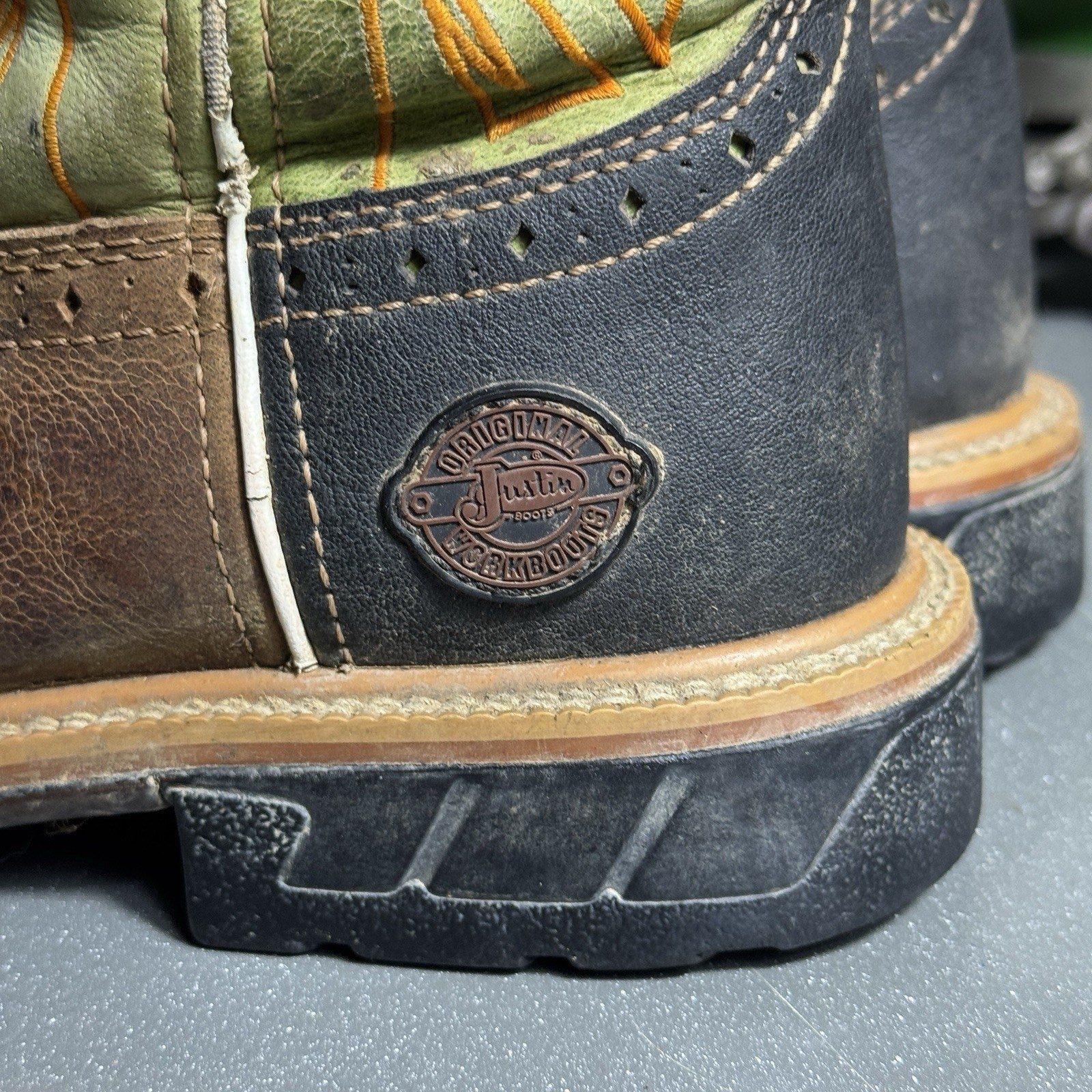 Justin Hybred WK4970 Green Grass Square Toe Wellington EH Work Boots Men’s 8.5D