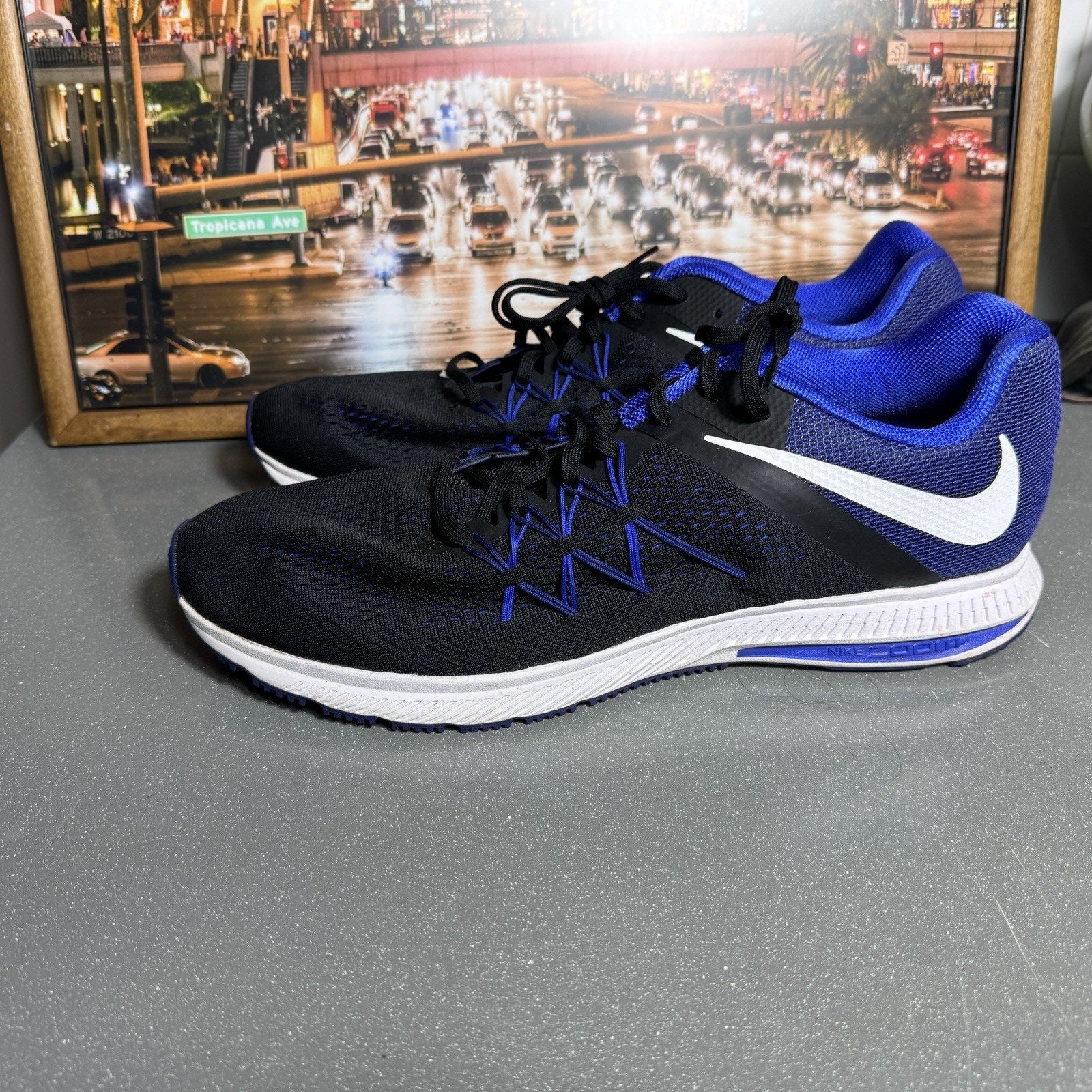 Nike Zoom Winflo 3 Mens Size 15 Blue Black Athletic Running Shoes Sneakers