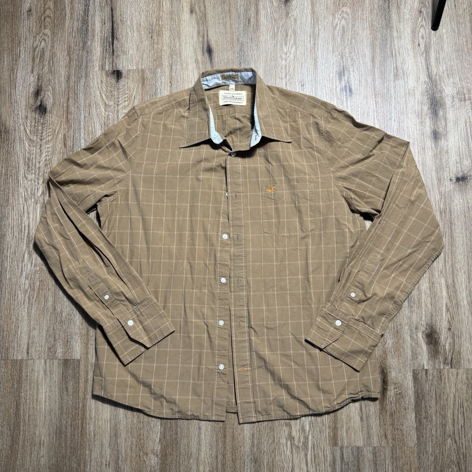 Hollister Classic California Windowpane Button Up Shirt Men’s XXL Brown Y2K