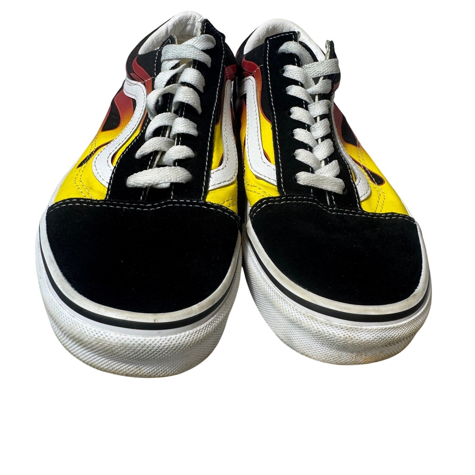 Vans Old Skool Flame Sneakers Black Yellow Red Canvas Skate Shoes Men's 5.5 Women 7