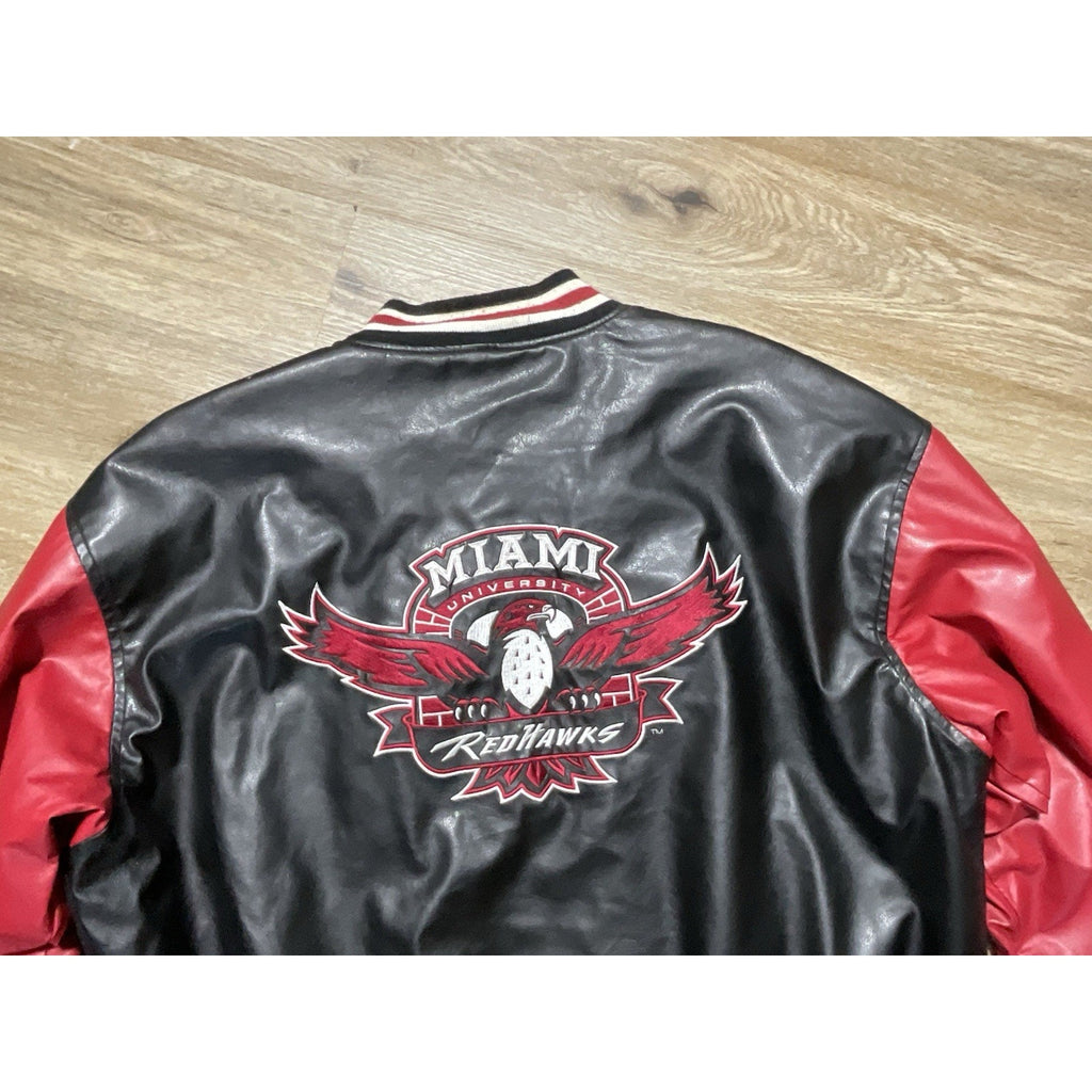 Miami RedHawks Steve & Barry’s Varsity Jacket Wool Faux Leather Large Red Black