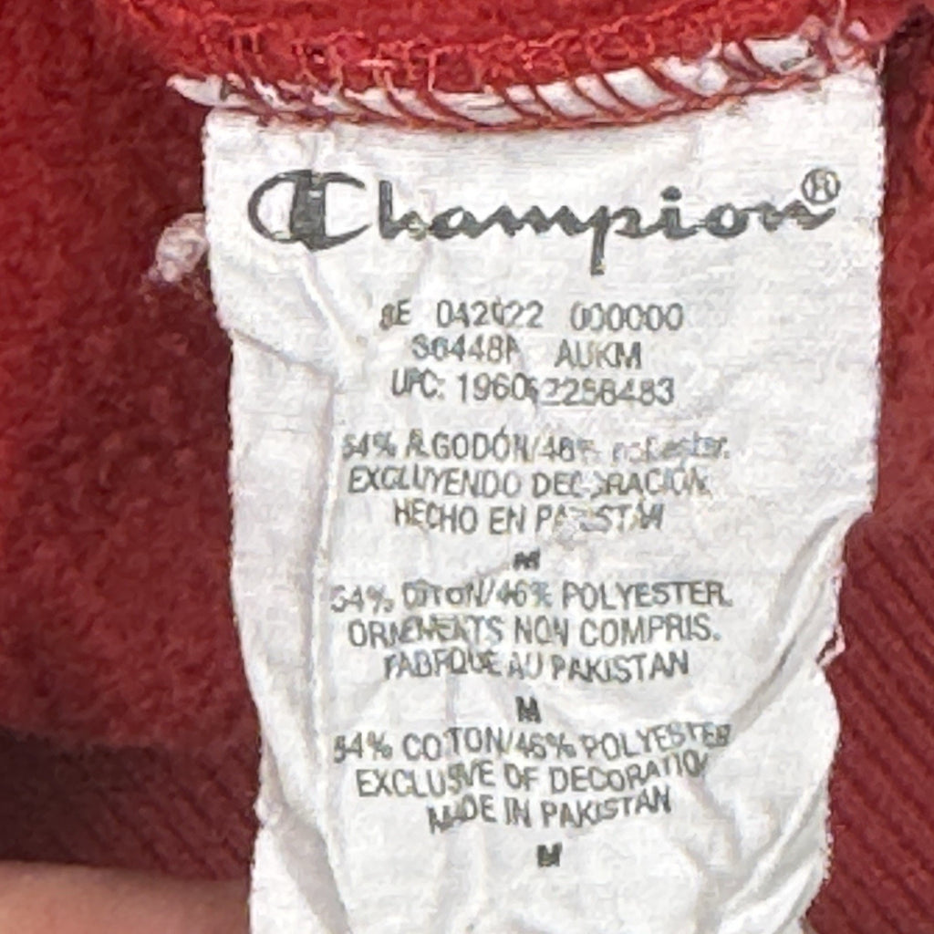 Champion All Over Logo Print Hoodie Mens M Red Pullover Sweatshirt Spell Out AOP