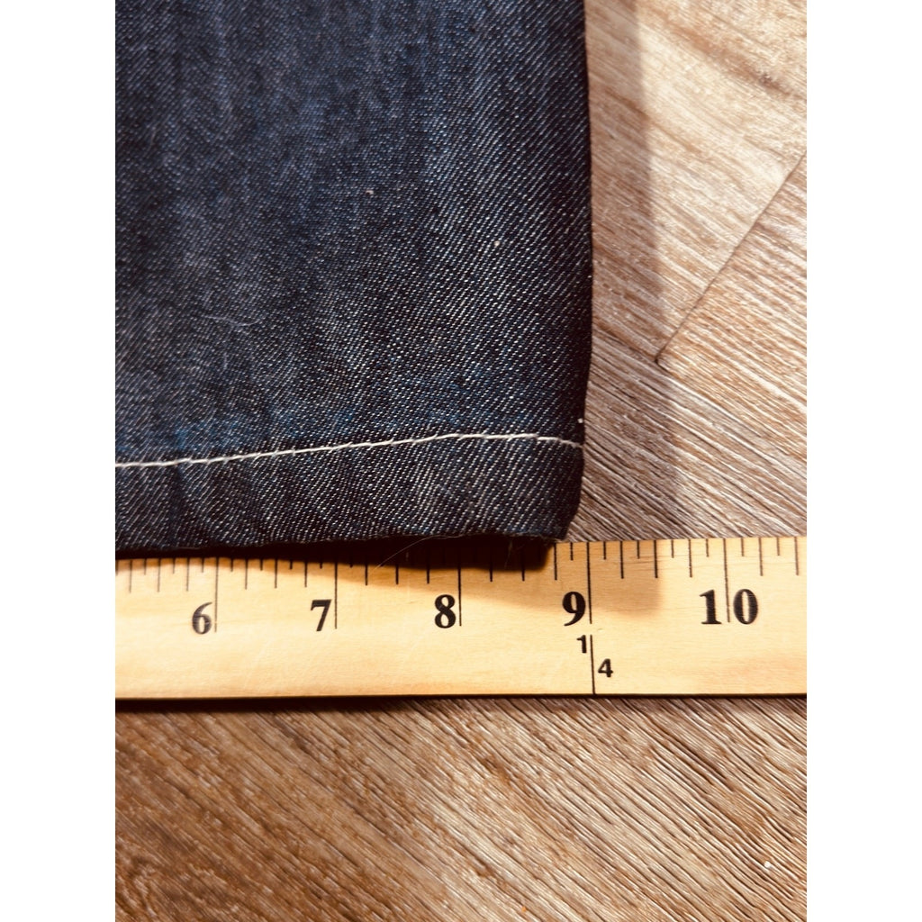 Q by Qruel Y2K Dark Wash Designer Jeans Contrast Stitch Straight Leg Men’s 36x33