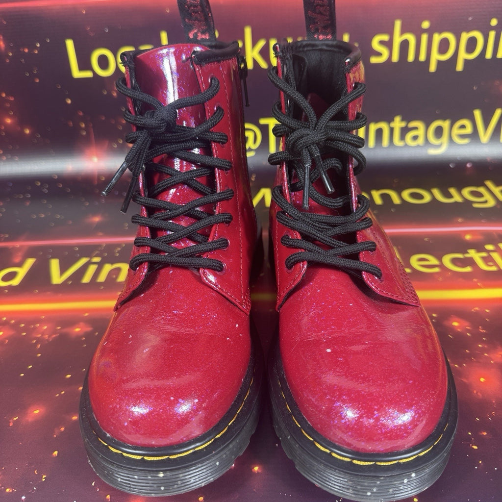 Dr. Martens 1460 J Glitter Red Patent Lace Up Boots Side Zip Youth US 2 EU 33