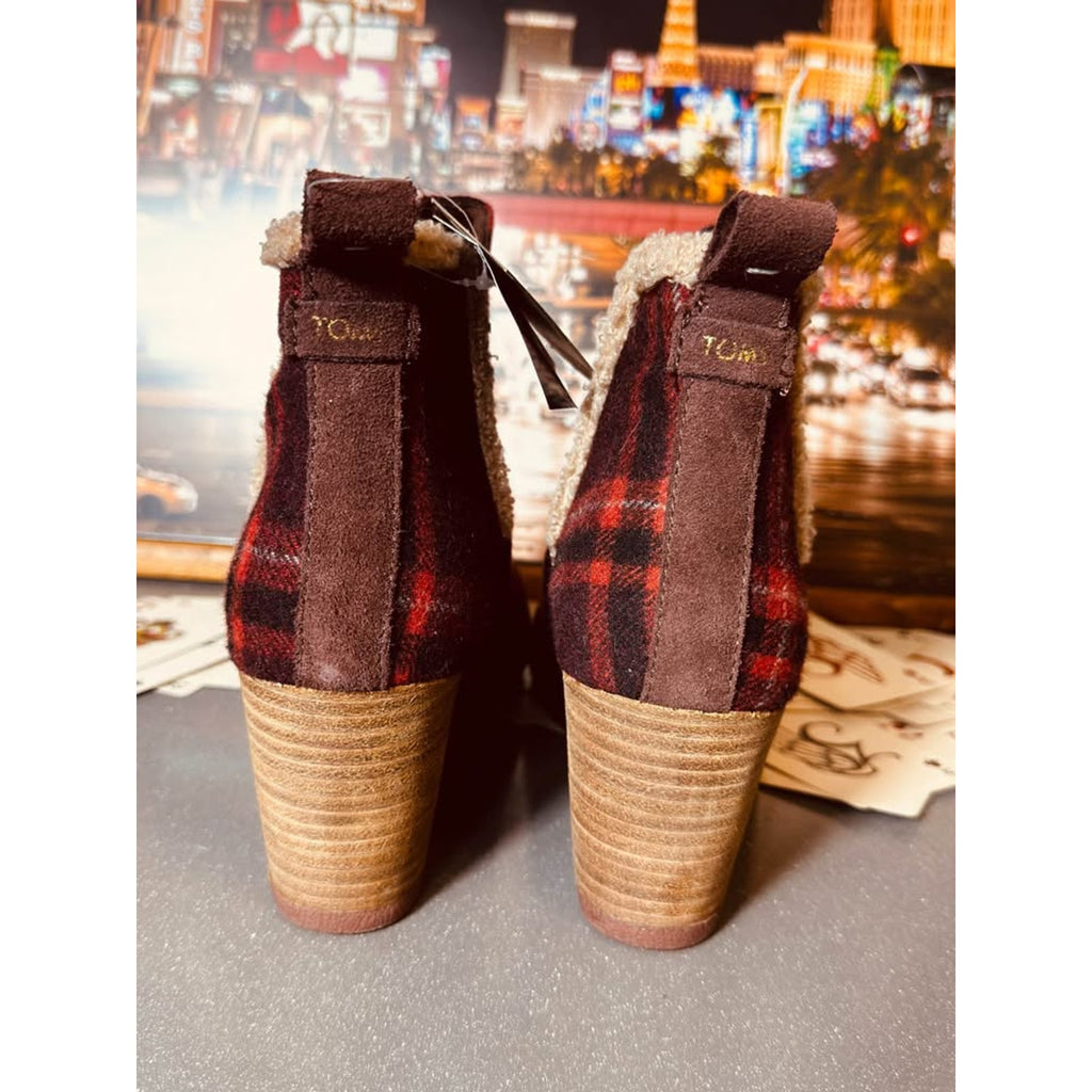 Copied - TOMS Women’s Kelsey Wedge Ankle Boots Sz 5 Red Earthy Plaid Wool Blend