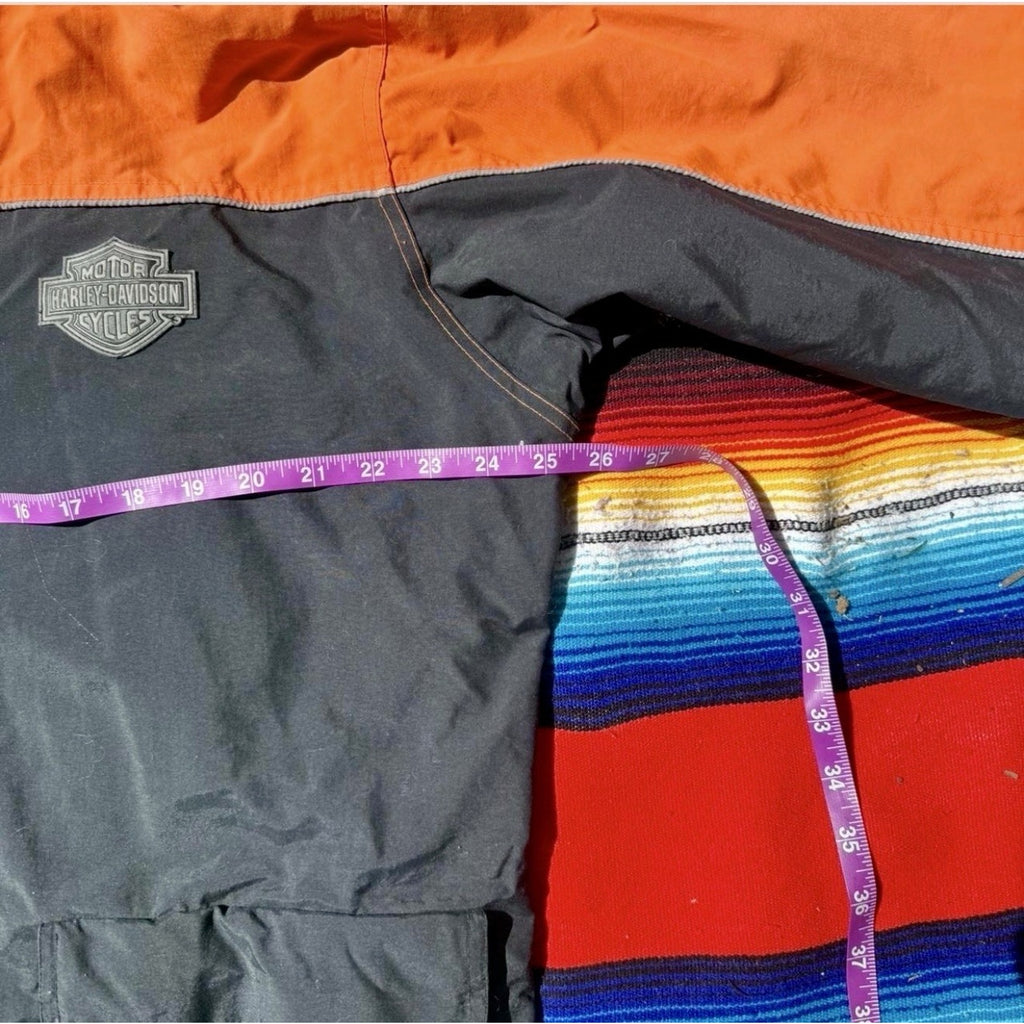 Vtg Harley-Davidson Orange Black Hooded Rain Jacket Men's Large Waterproof Nylon