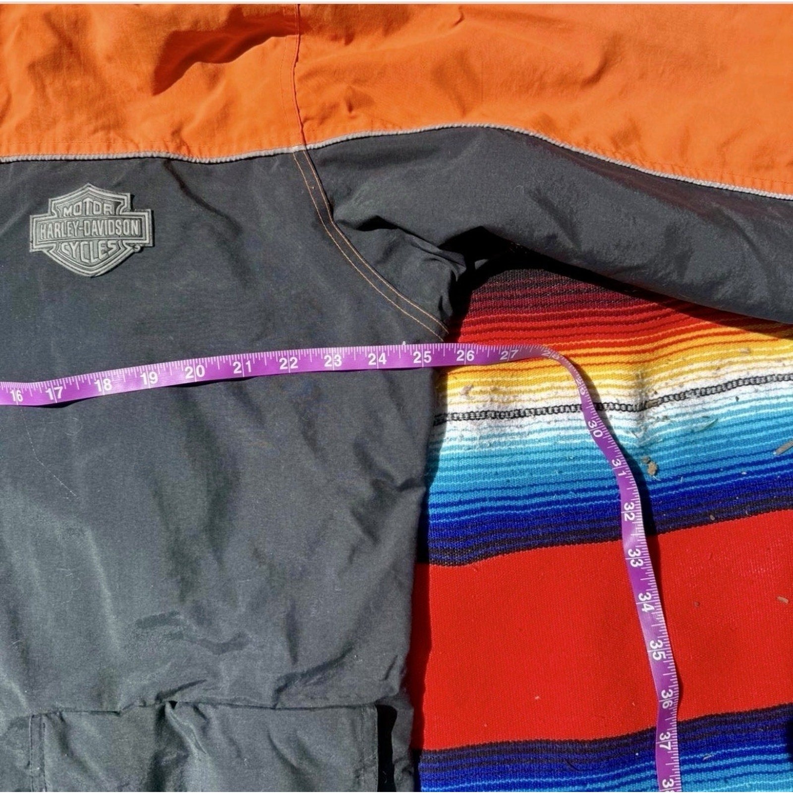 Vtg Harley-Davidson Orange Black Hooded Rain Jacket Men's Large Waterproof Nylon