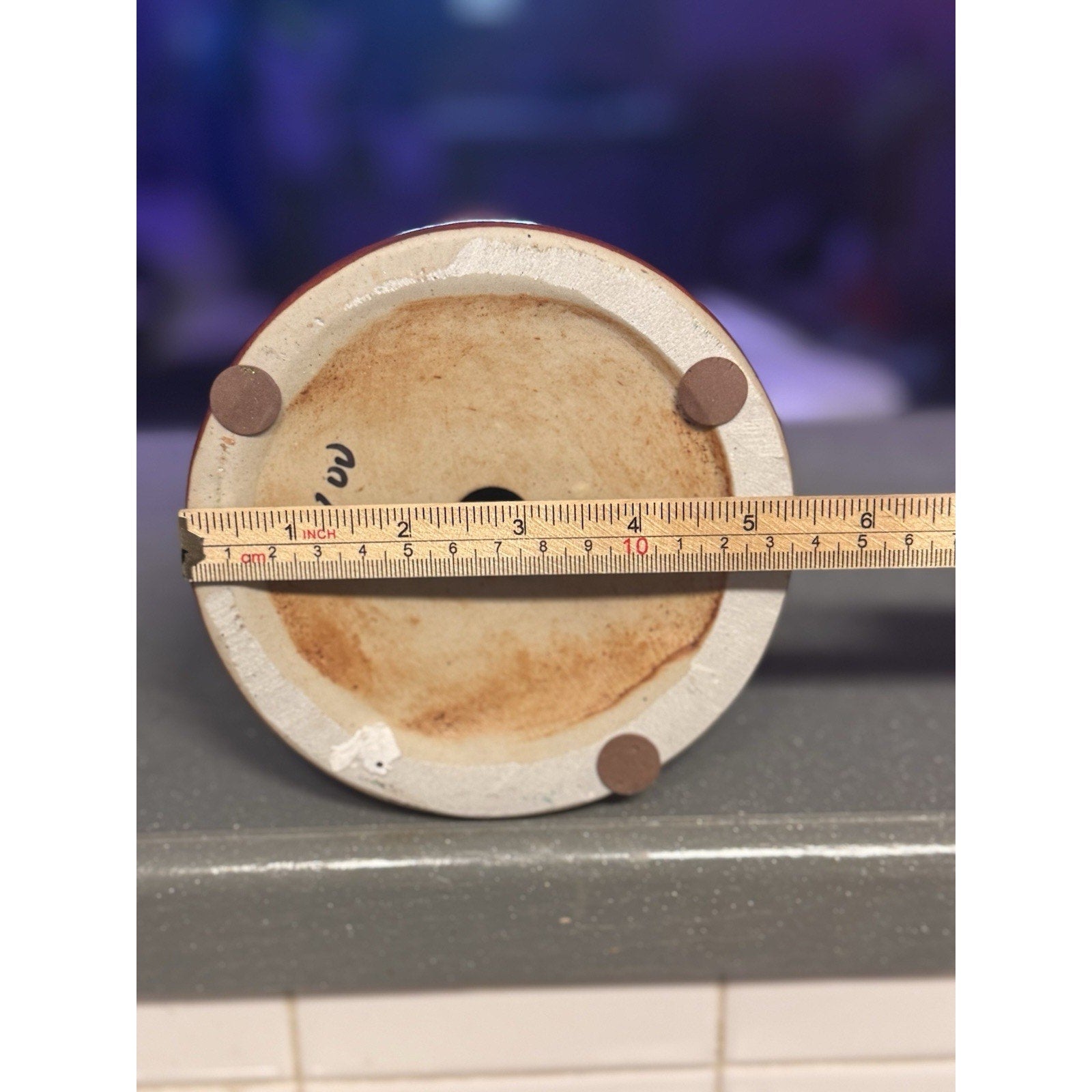 15” Tuscan Style Ceramic Pillar Candle Holder Brown Gold Fleur‑De‑Lis Vtg Home