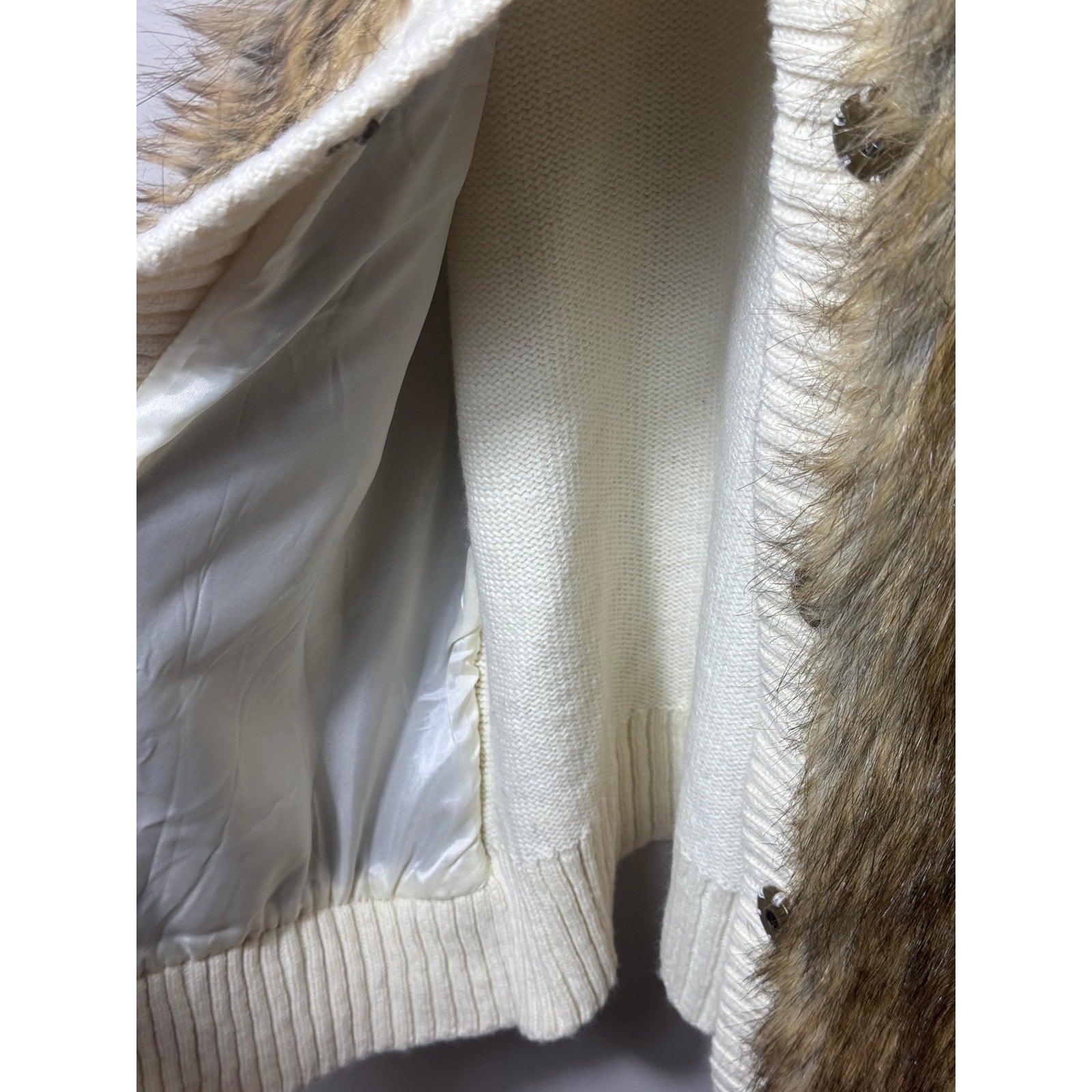 Women MICHAEL Michael Kors Faux Canadian Fox Fur Sweater Vest Wool Blend Medium
