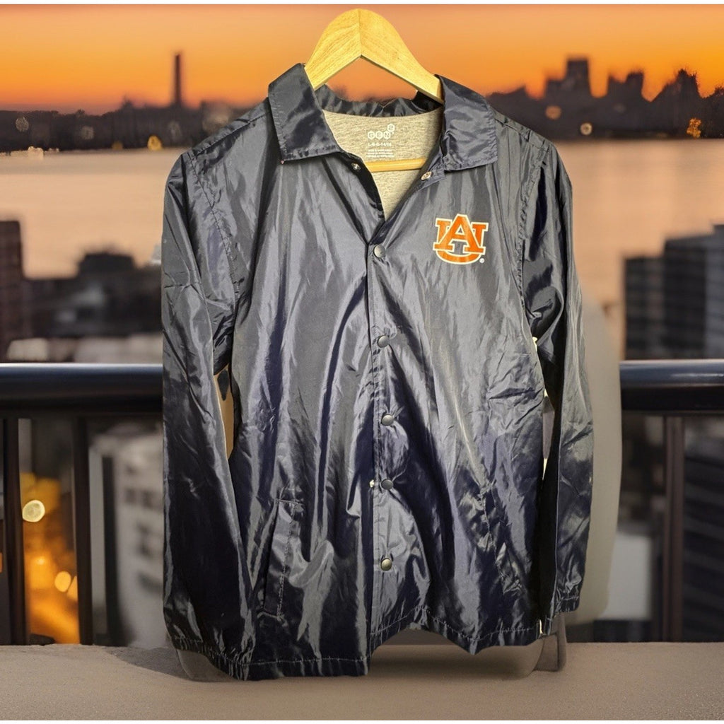 Vtg Auburn Tigers NCAA Coaches Snap Front Windbreaker Jacket Blue Youth L 14/16