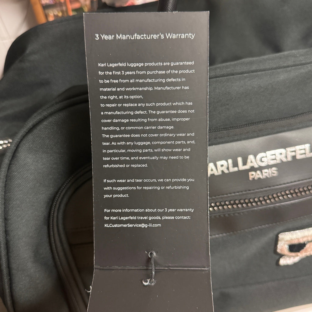 Karl Lagerfeld Paris Ikonik Rolling Weekender Duffel Carry On Luggage Black NWT