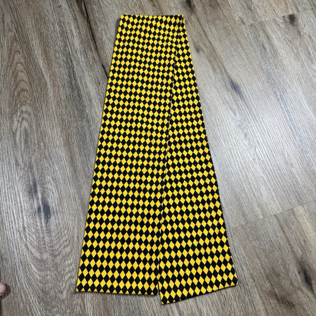 Vtg Rakkei Rama World Geometric Checkered Flight Scarf Yellow Black USA 41.5”