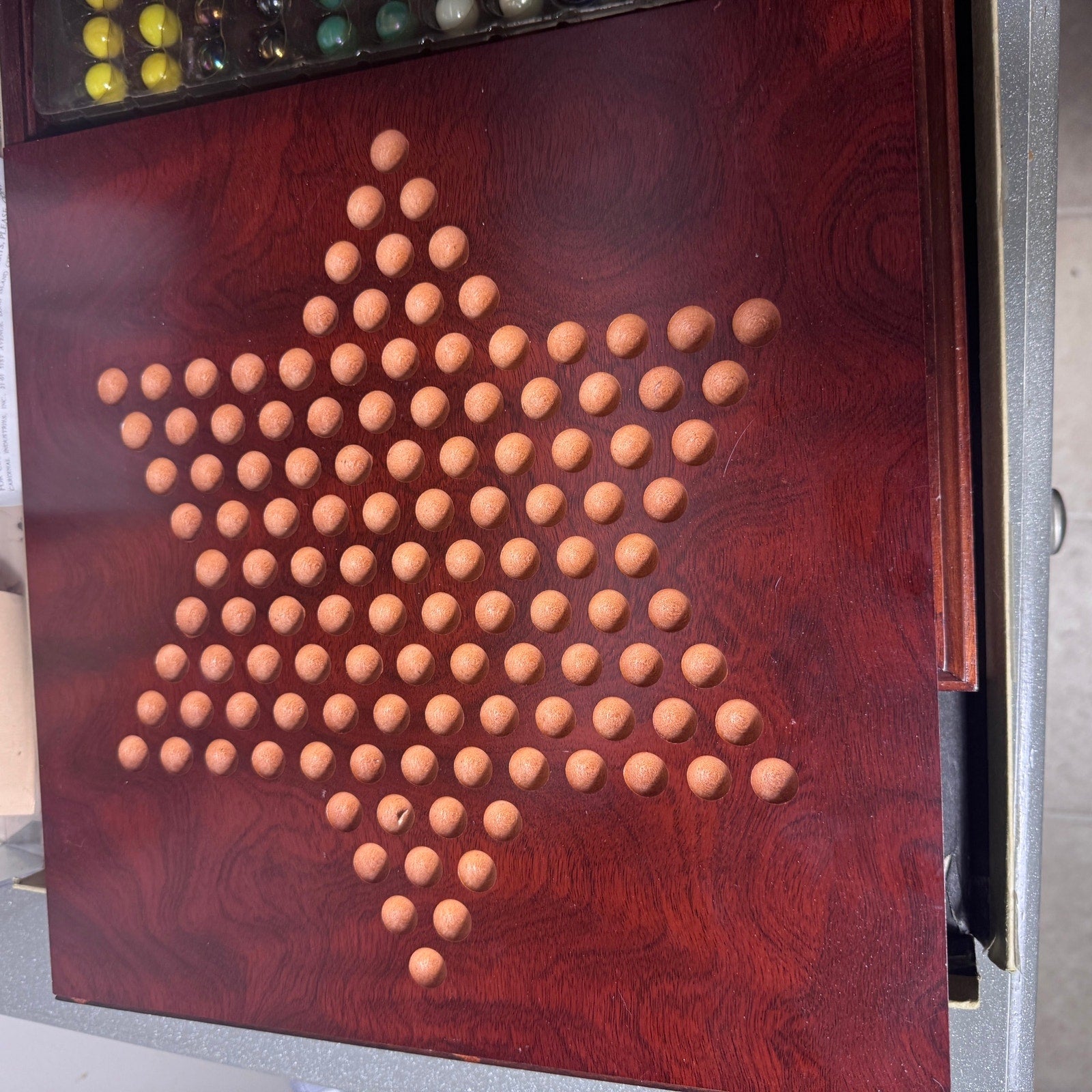 Vintage Wooden Chinese Checkers Game 14x14 Wood Board Complete Strategy Game