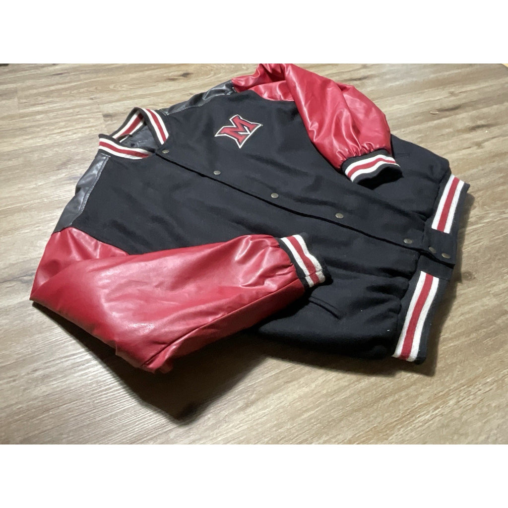 Miami RedHawks Steve & Barry’s Varsity Jacket Wool Faux Leather Large Red Black