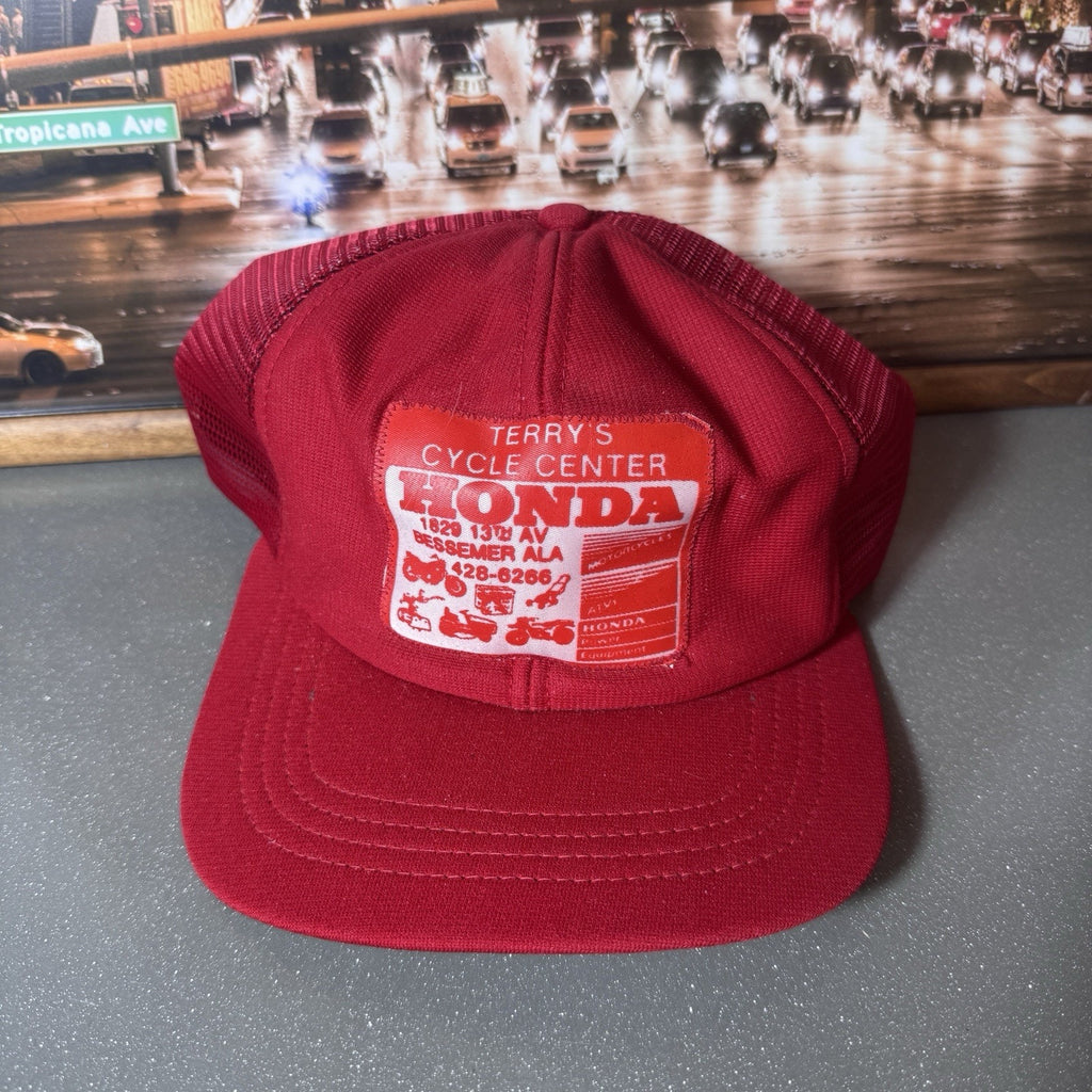 Vtg 70s-80s Honda New Era USA Trucker Snapback Hat Terry’s Cycle Lawn Motorcycle