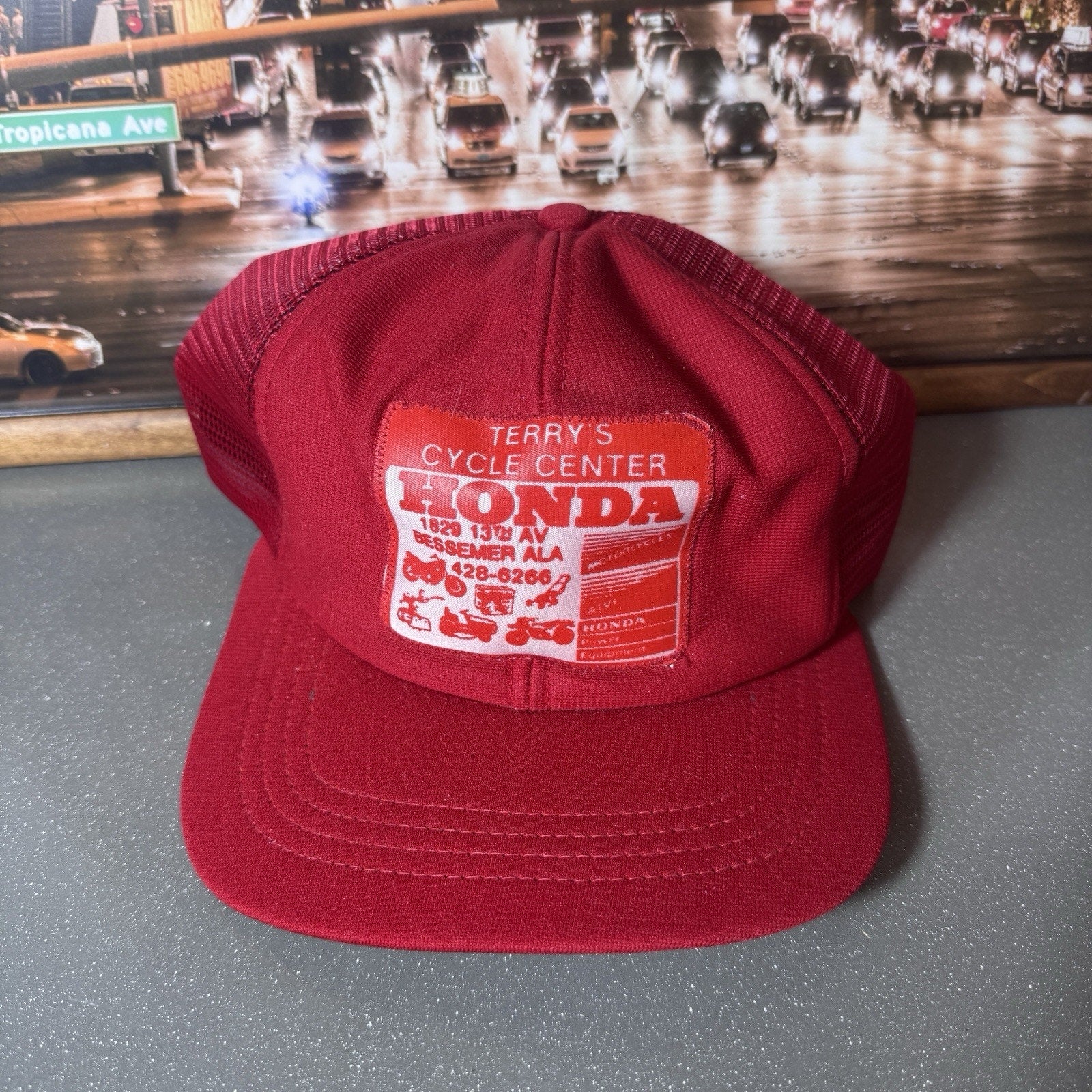 Vtg 70s-80s Honda New Era USA Trucker Snapback Hat Terry’s Cycle Lawn Motorcycle