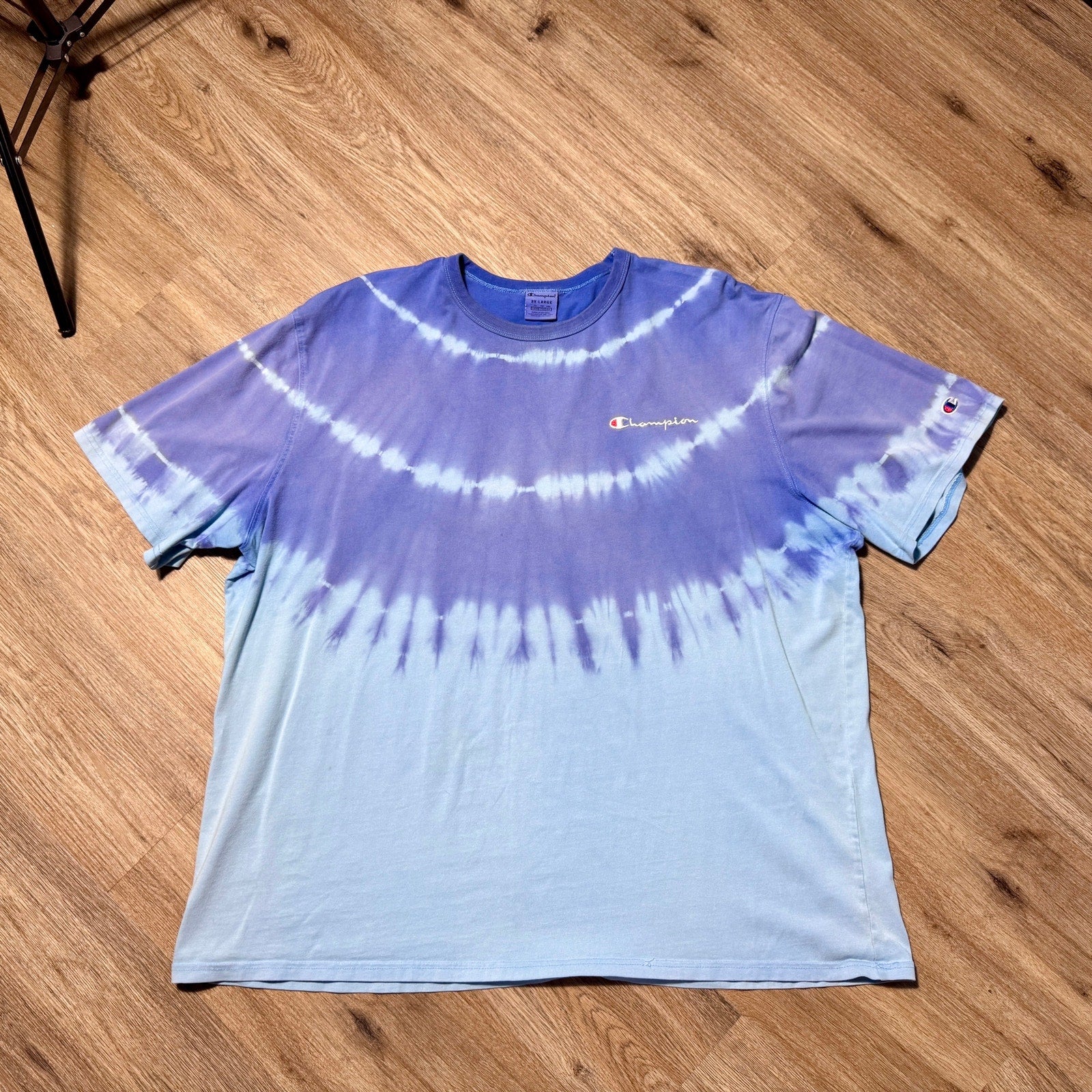 Champion Tie Dye T Shirt 3XL Purple Blue Embroidered Logo Script Graphic Tee