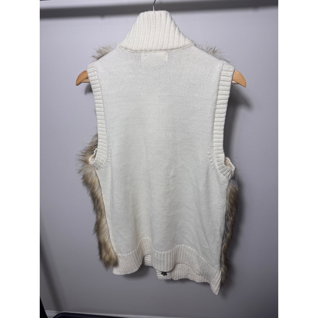 Women MICHAEL Michael Kors Faux Canadian Fox Fur Sweater Vest Wool Blend Medium