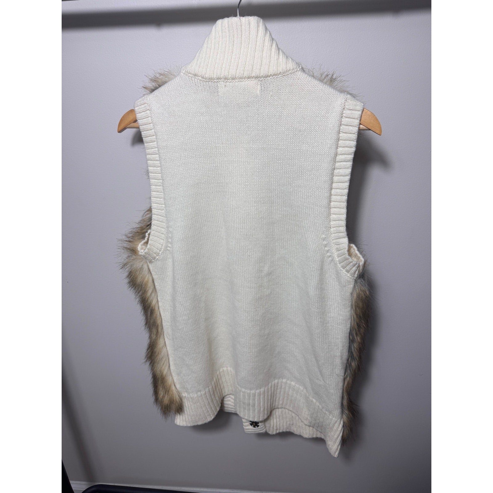 Women MICHAEL Michael Kors Faux Canadian Fox Fur Sweater Vest Wool Blend Medium
