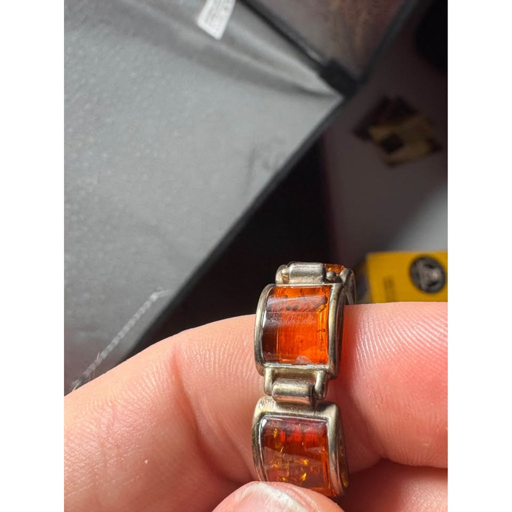 Vtg Baltic Amber Bracelet 925 Sterling Silver Natural Inclusions Estate Jewelry