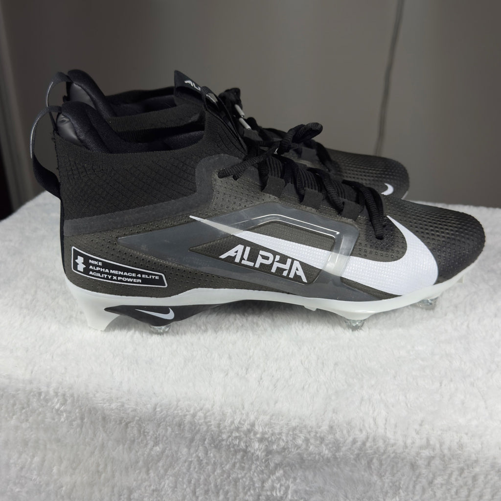 Nike Alpha Menace 4 Elite Football Cleats Black White HF5690-001 Sz 12