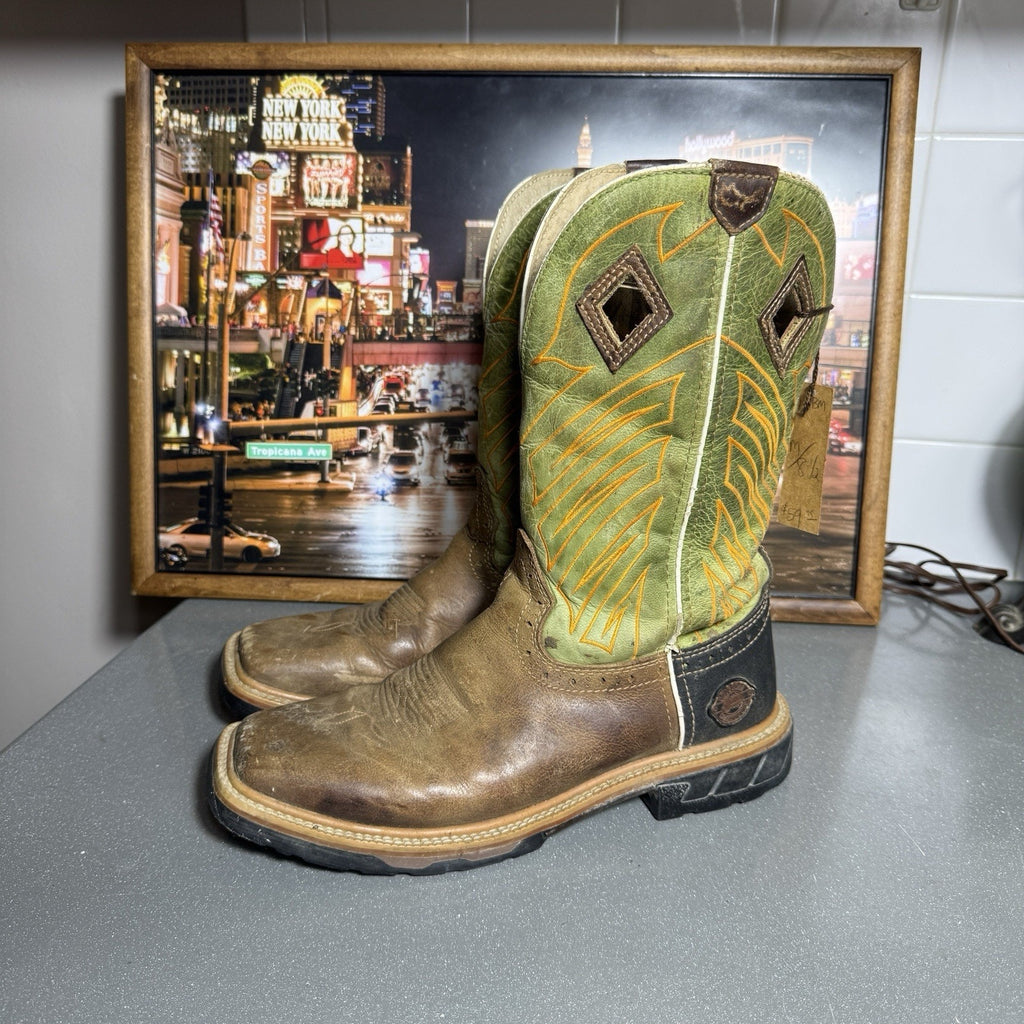 Justin Hybred WK4970 Green Grass Square Toe Wellington EH Work Boots Men’s 8.5D