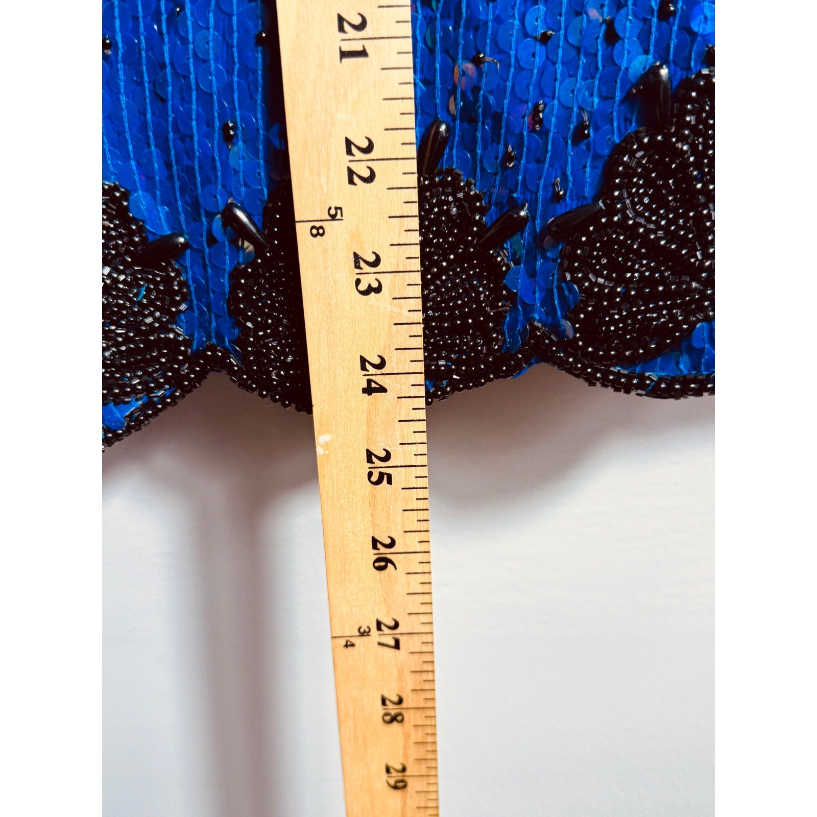Vintage Stenay Silk Beaded Sequin Top Blue Black Evening Party Blouse Women’s Large