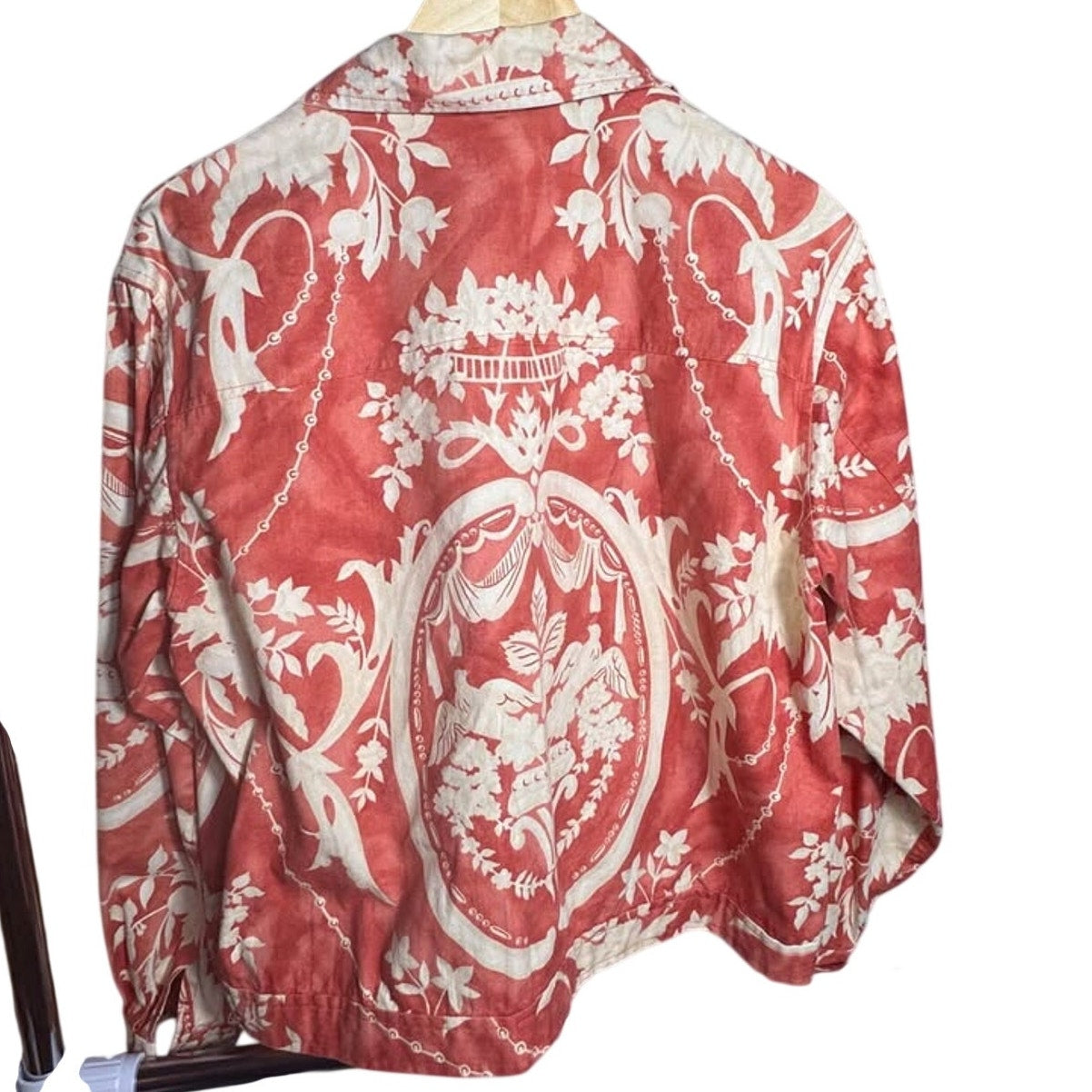 Vintage Toile Print Jacket Red Cream Floral French Country Cottagecore Women’s L