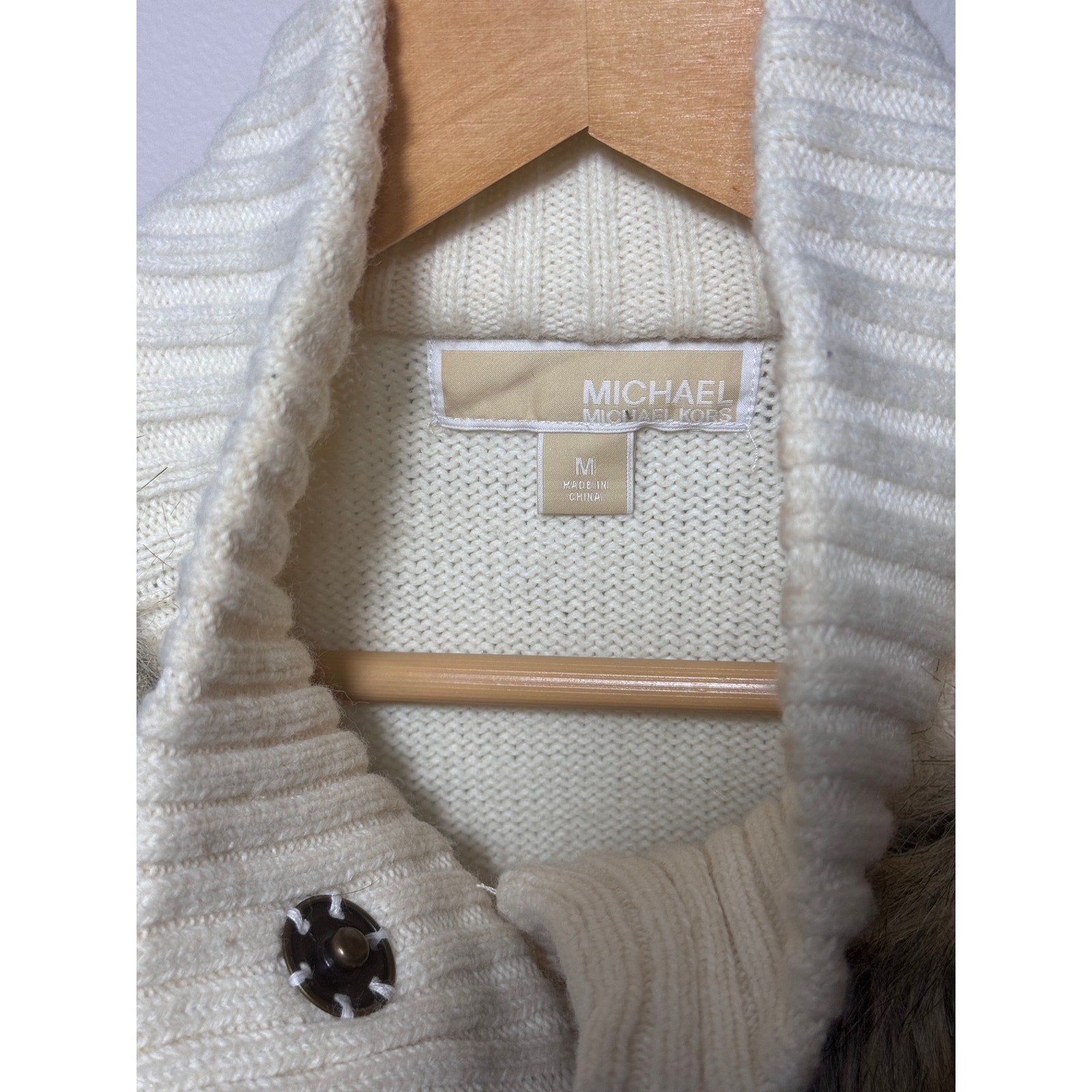 Women MICHAEL Michael Kors Faux Canadian Fox Fur Sweater Vest Wool Blend Medium