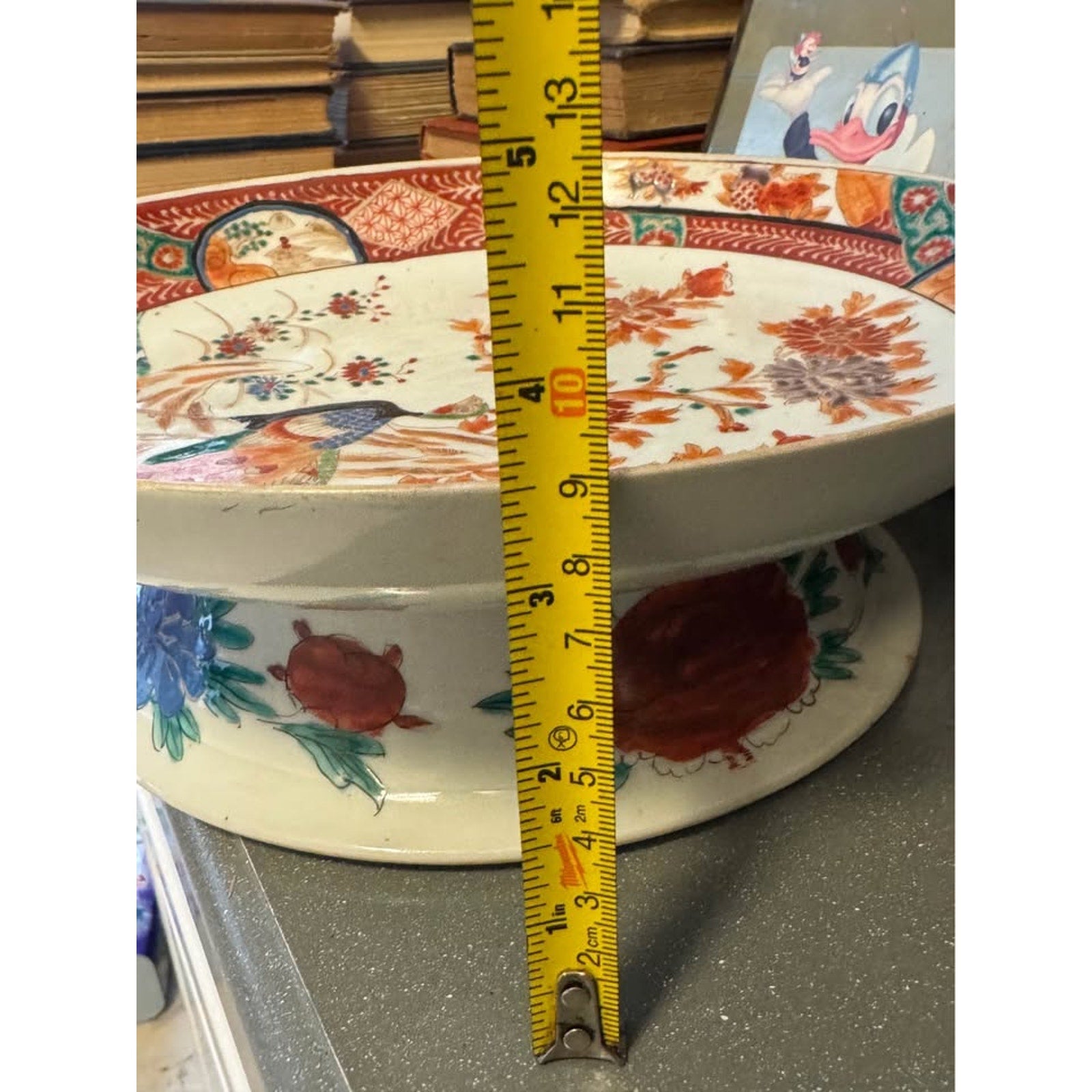 Antique Japanese Kutani Pedestal Compote Bowl Peacock Floral 10.75” Hand Painted