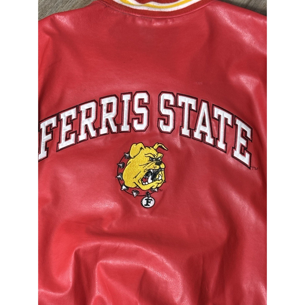 Vtg 80s Ferris State Bulldogs Varsity Jacket Red Mens XXL Snap Front Embroidered