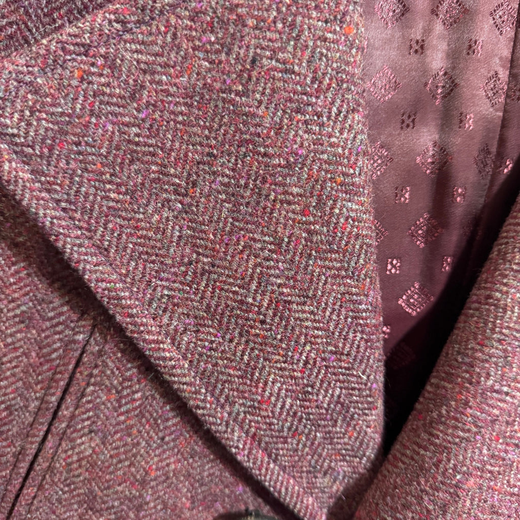 Vintage Burgundy Donegal Tweed Double Breasted Blazer Sport Coat Mens L XL 80s