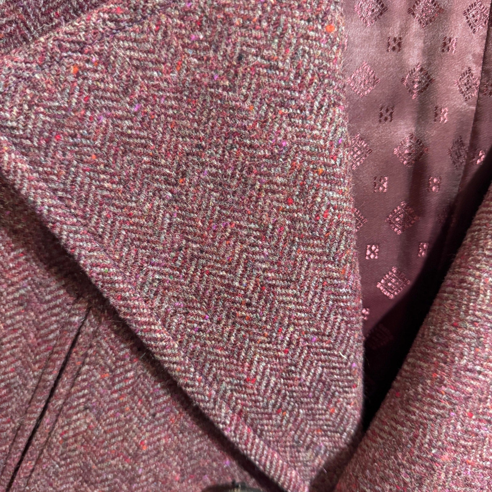 Vintage Burgundy Donegal Tweed Double Breasted Blazer Sport Coat Mens L XL 80s