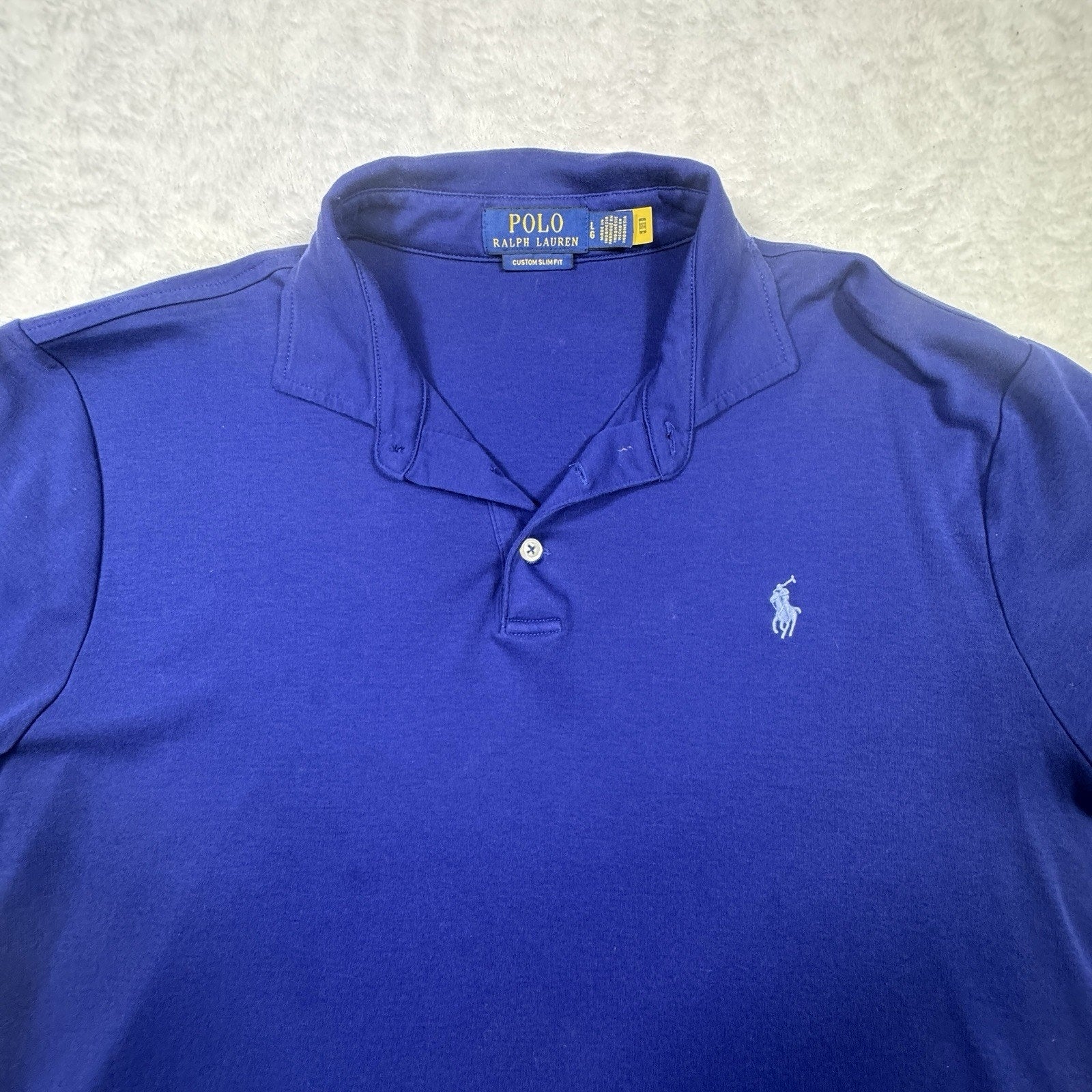Polo Ralph Lauren Mens L Custom Slim Fit Polo Shirt Royal Blue Short Sleeve