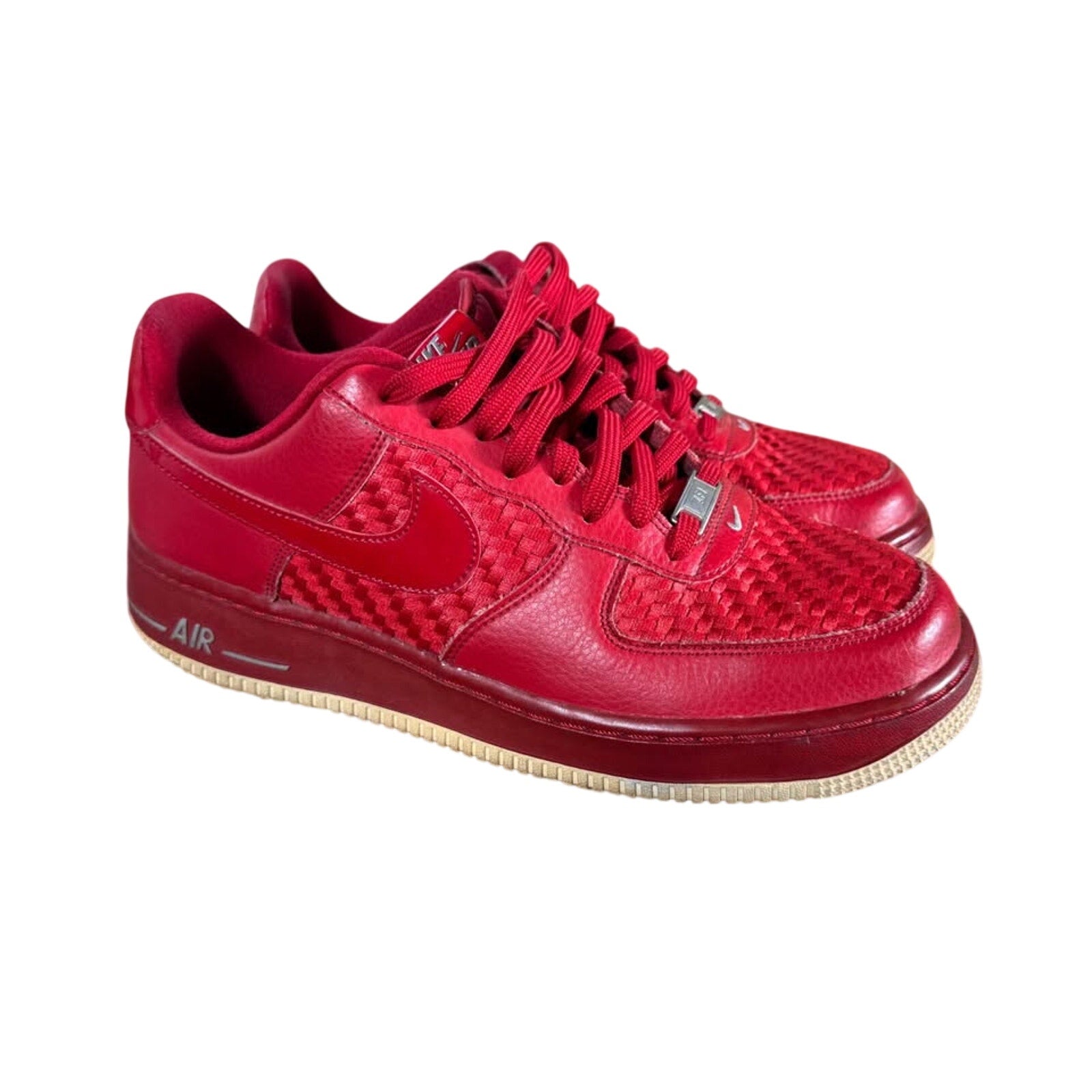 Nike Air Force 1 Low Red Woven Leather Sneakers Men’s 9.5 718152-605 2016