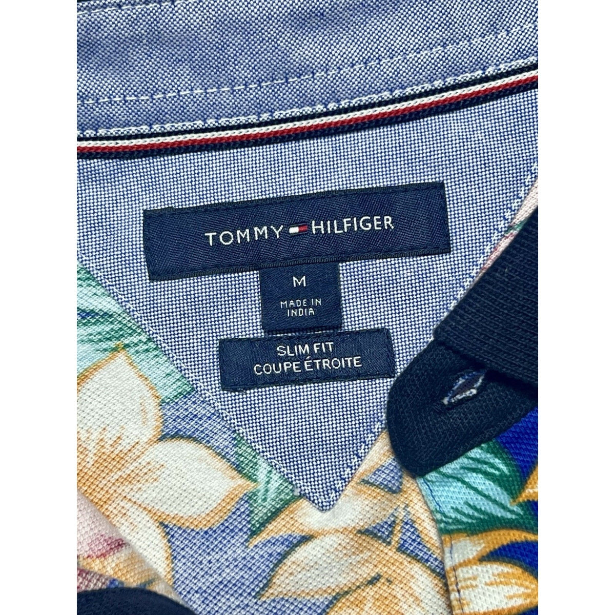 Vtg 90s Tommy Hilfiger Flag Logo Floral Hawaiian Slim Fit Men's Polo Shirt Sz M