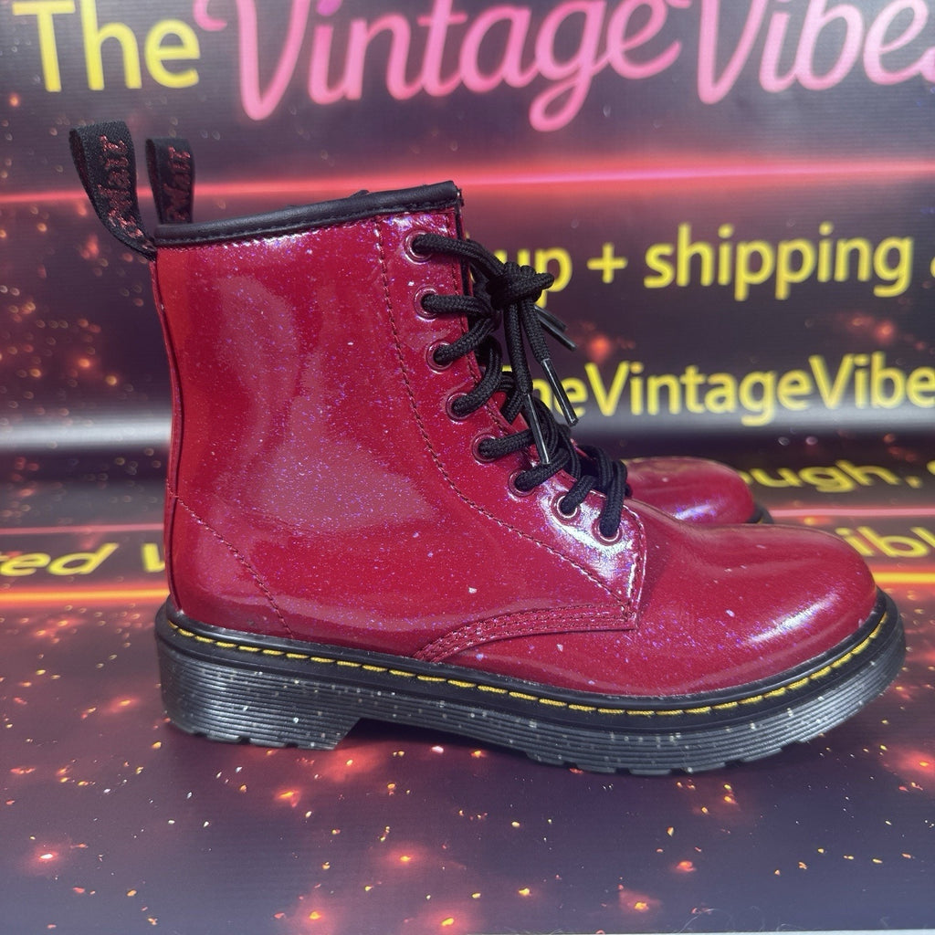 Dr. Martens 1460 J Glitter Red Patent Lace Up Boots Side Zip Youth US 2 EU 33