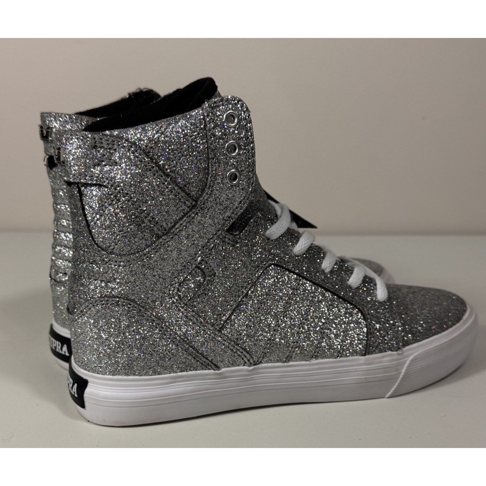Vtg Rare Y2K Supra Skytop High Top Silver Glitter Sneakers Youth/Men’s US 5 W6.5