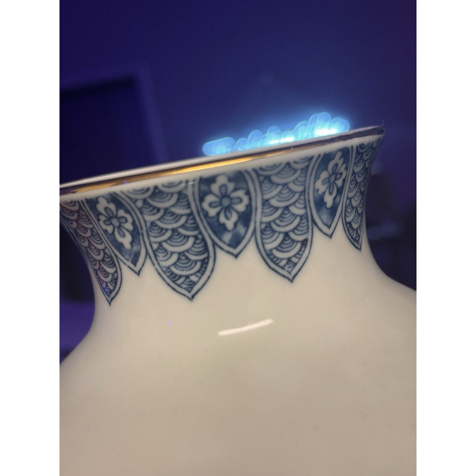 Japanese Satsuma Style Vase Pheasant Peony Gold Trim Blue Rim 9.5 in